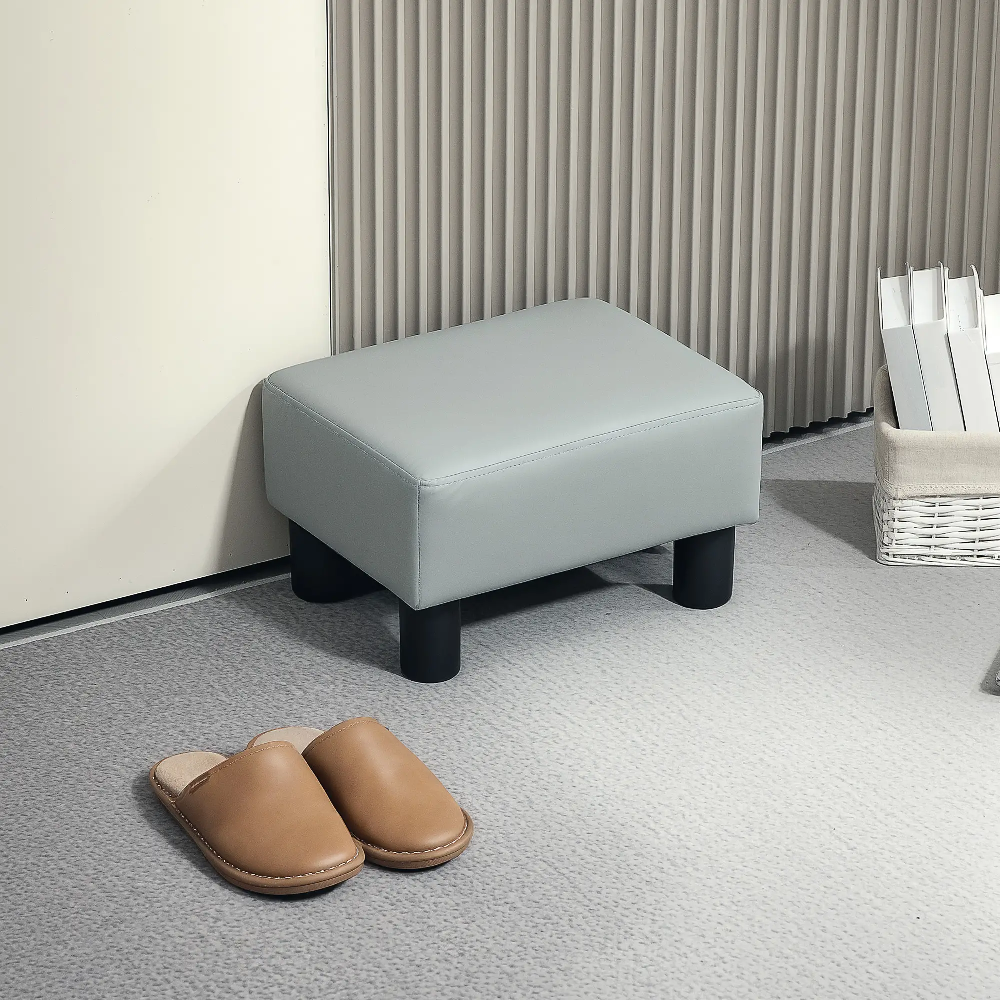 Faux Leather Footstool 40 x 30 x 24cm - Grey - 10