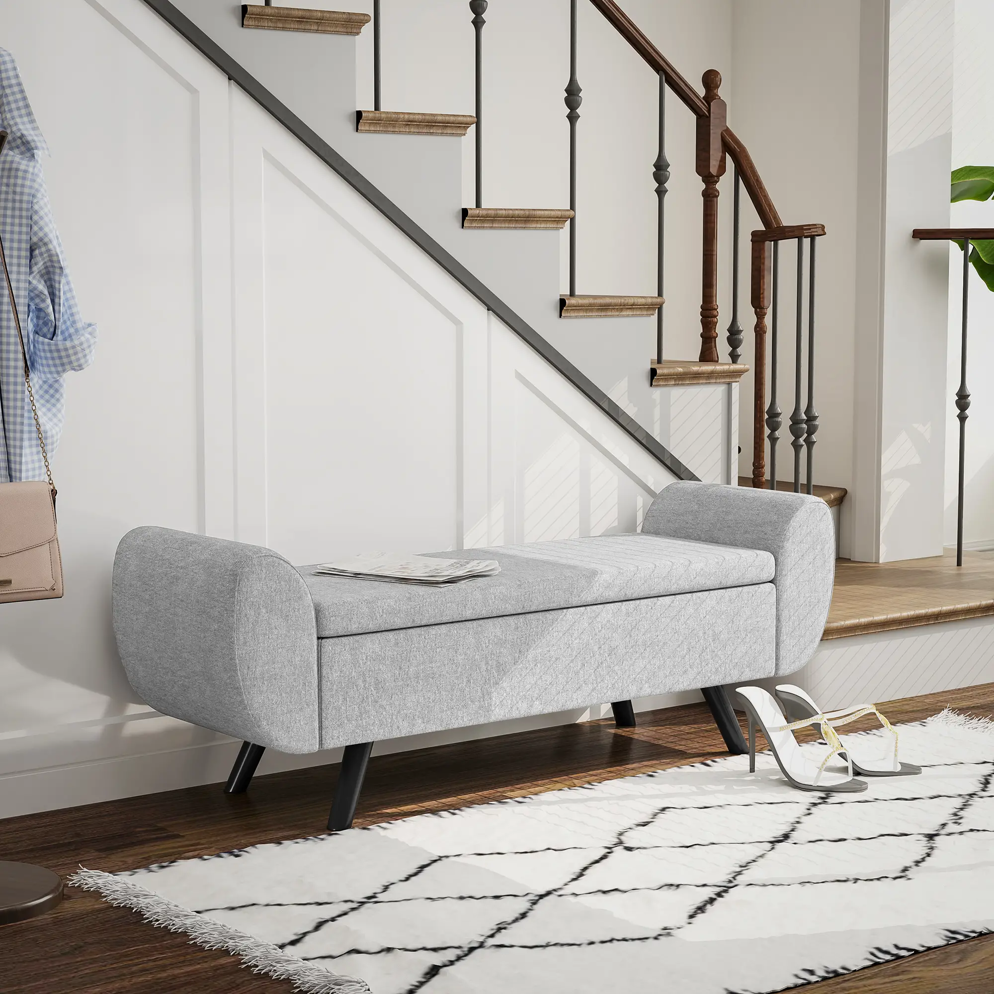 Linen Storage Ottoman Bench 132 x 42 x 50cm - Dark Grey - 8
