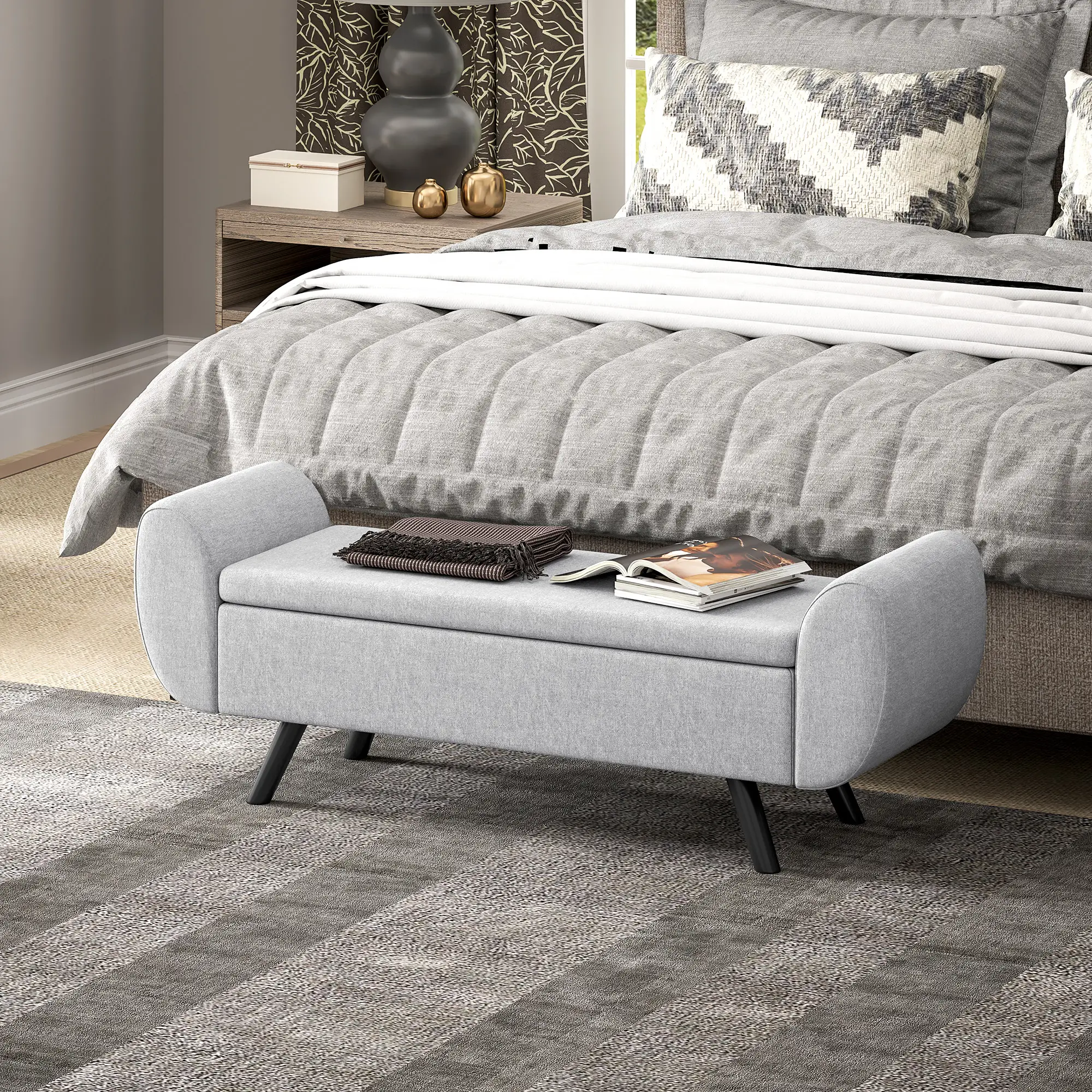 Linen Storage Ottoman Bench 132 x 42 x 50cm - Light Grey - 2