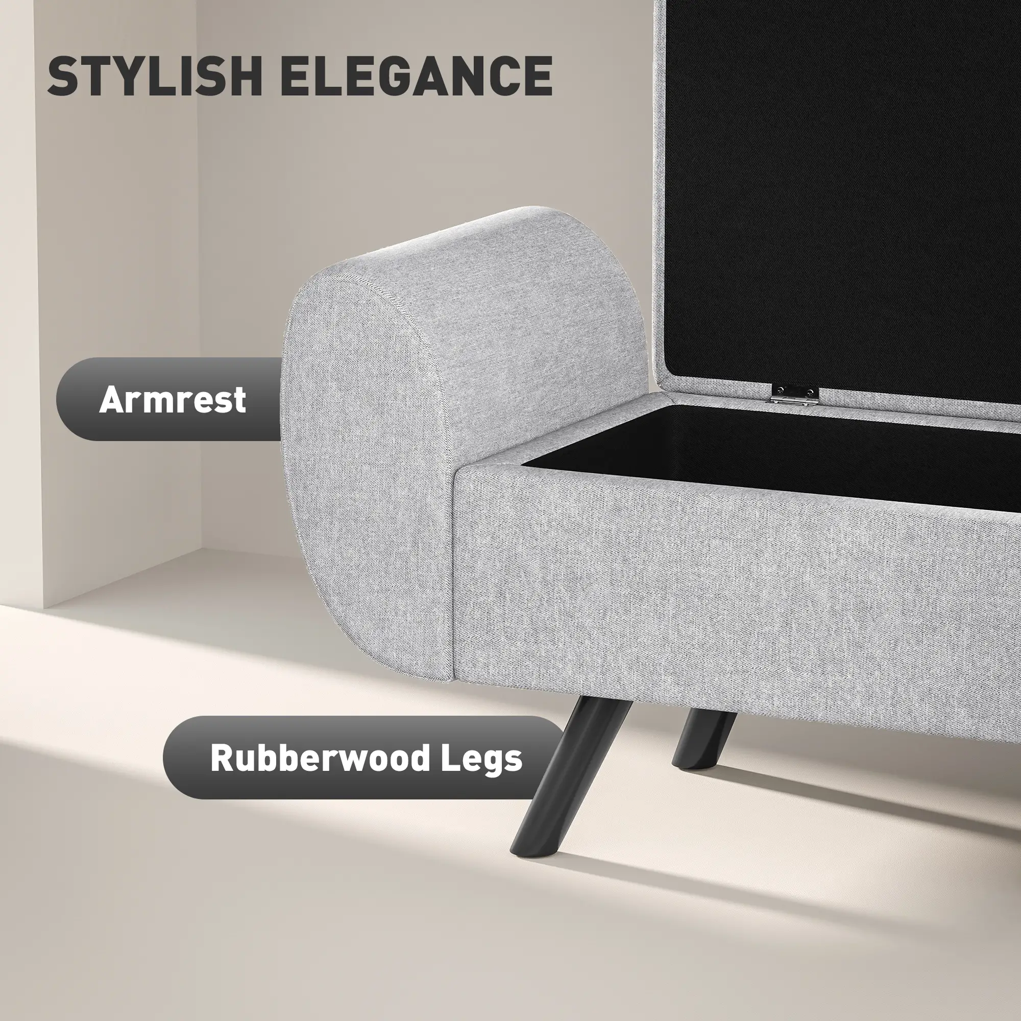 Linen Storage Ottoman Bench 132 x 42 x 50cm - Light Grey - 4