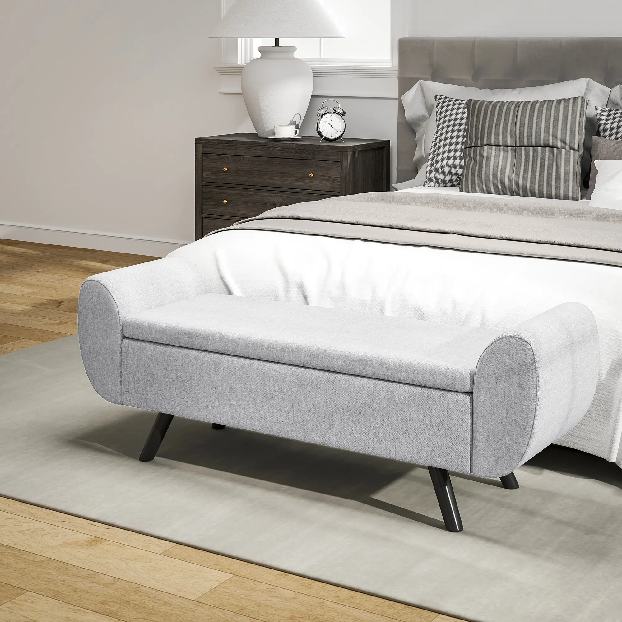Linen Storage Ottoman Bench 132 x 42 x 50cm - Light Grey - 8