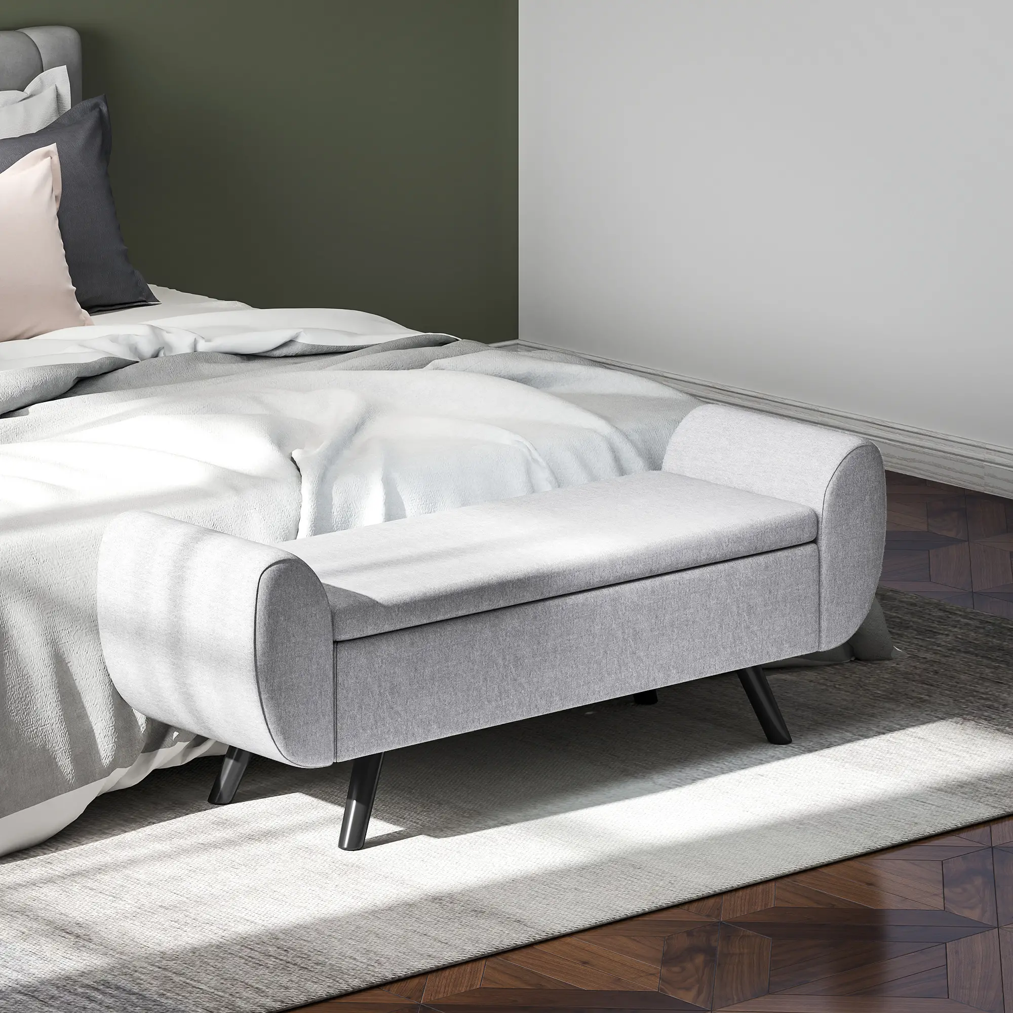 Linen Storage Ottoman Bench 132 x 42 x 50cm - Light Grey - 10
