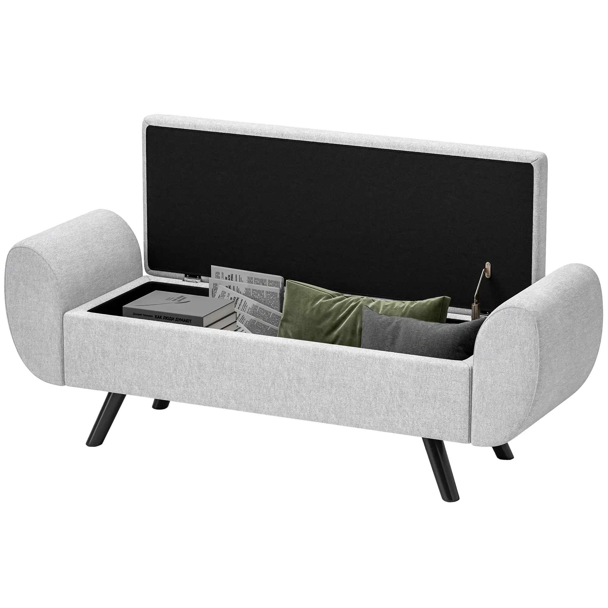 Linen Storage Ottoman Bench 132 x 42 x 50cm - Light Grey - 11