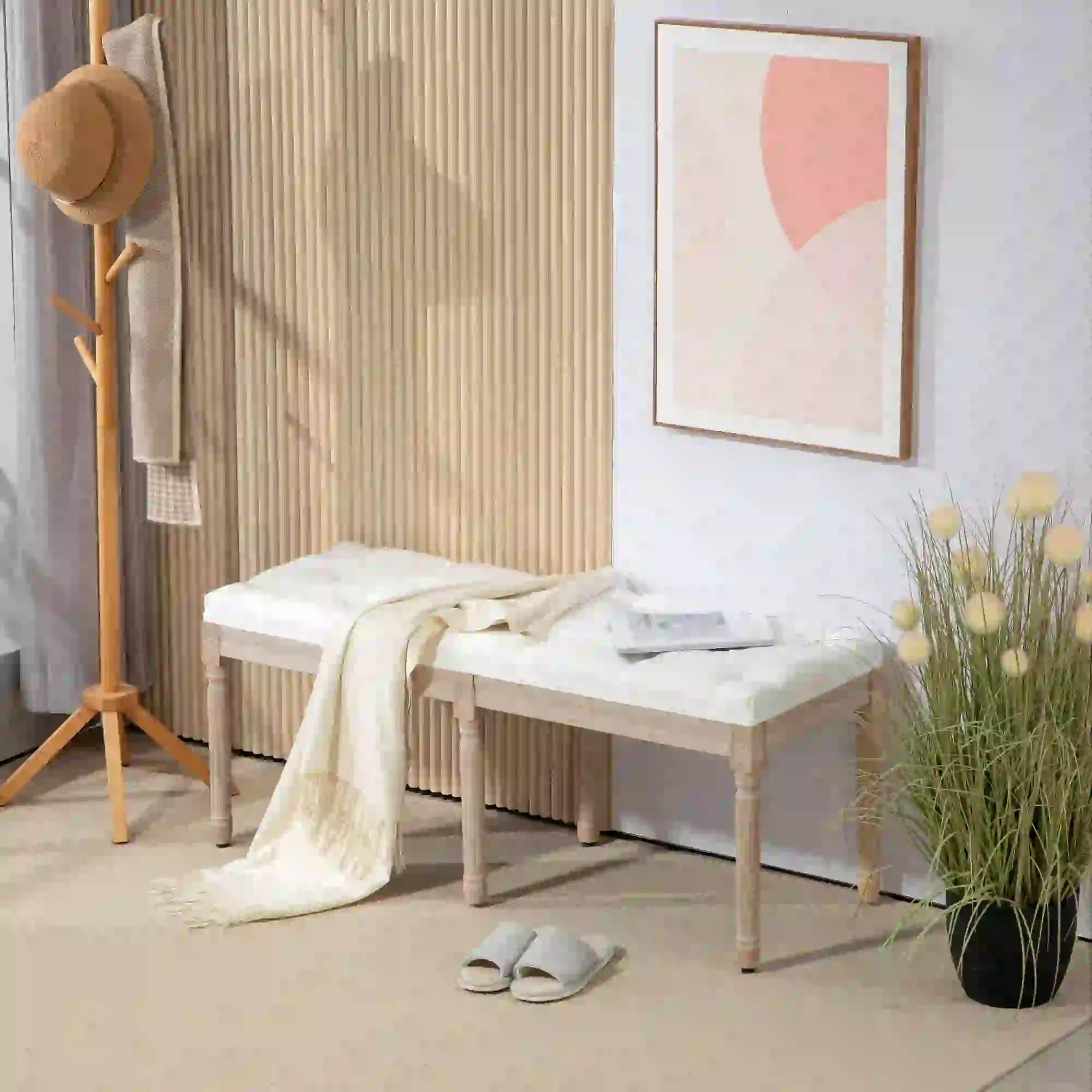 Linen Ottoman Bench 117 x 40 x 48cm, Cream White - Cream White - 2