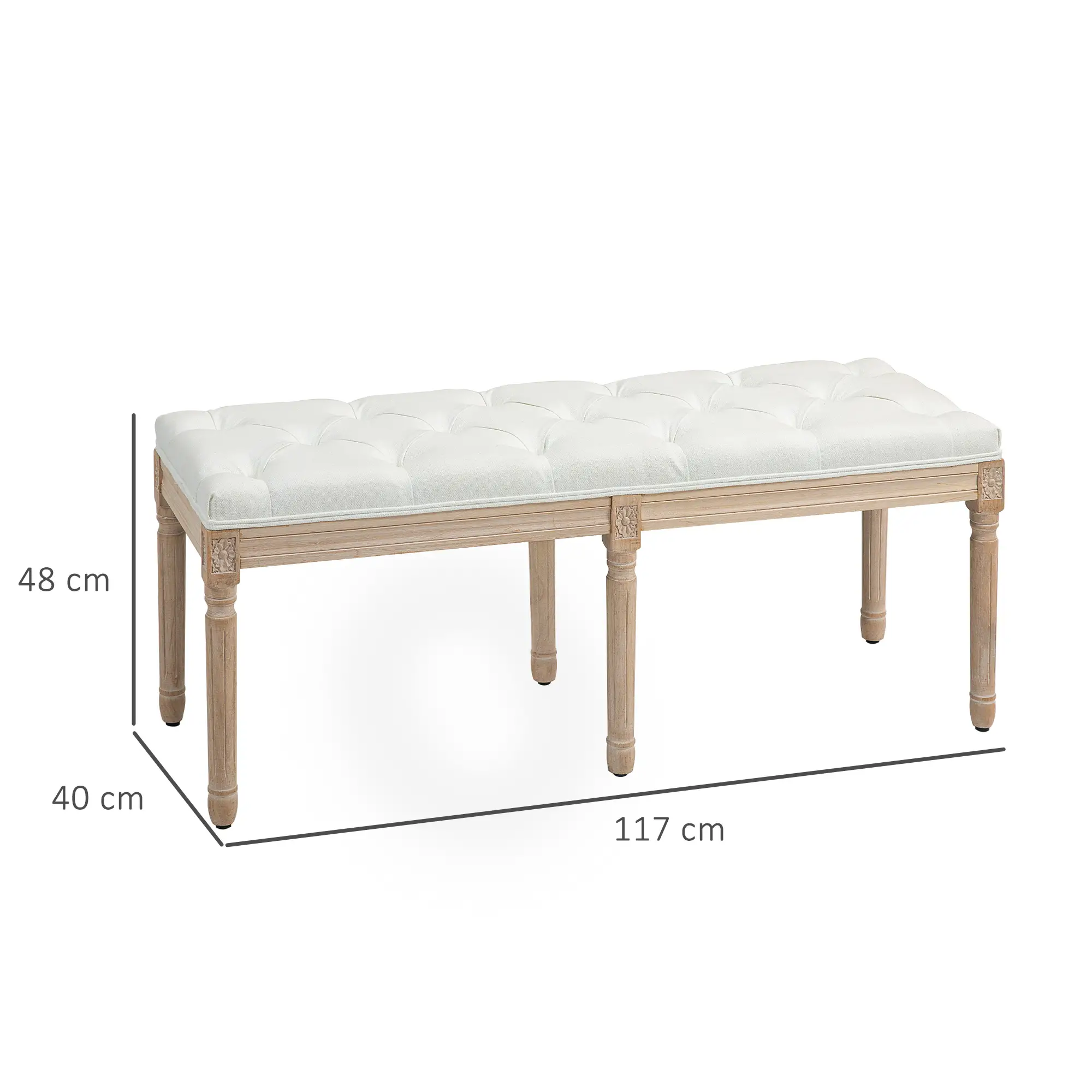 Linen Ottoman Bench 117 x 40 x 48cm, Cream White - Cream White - 3