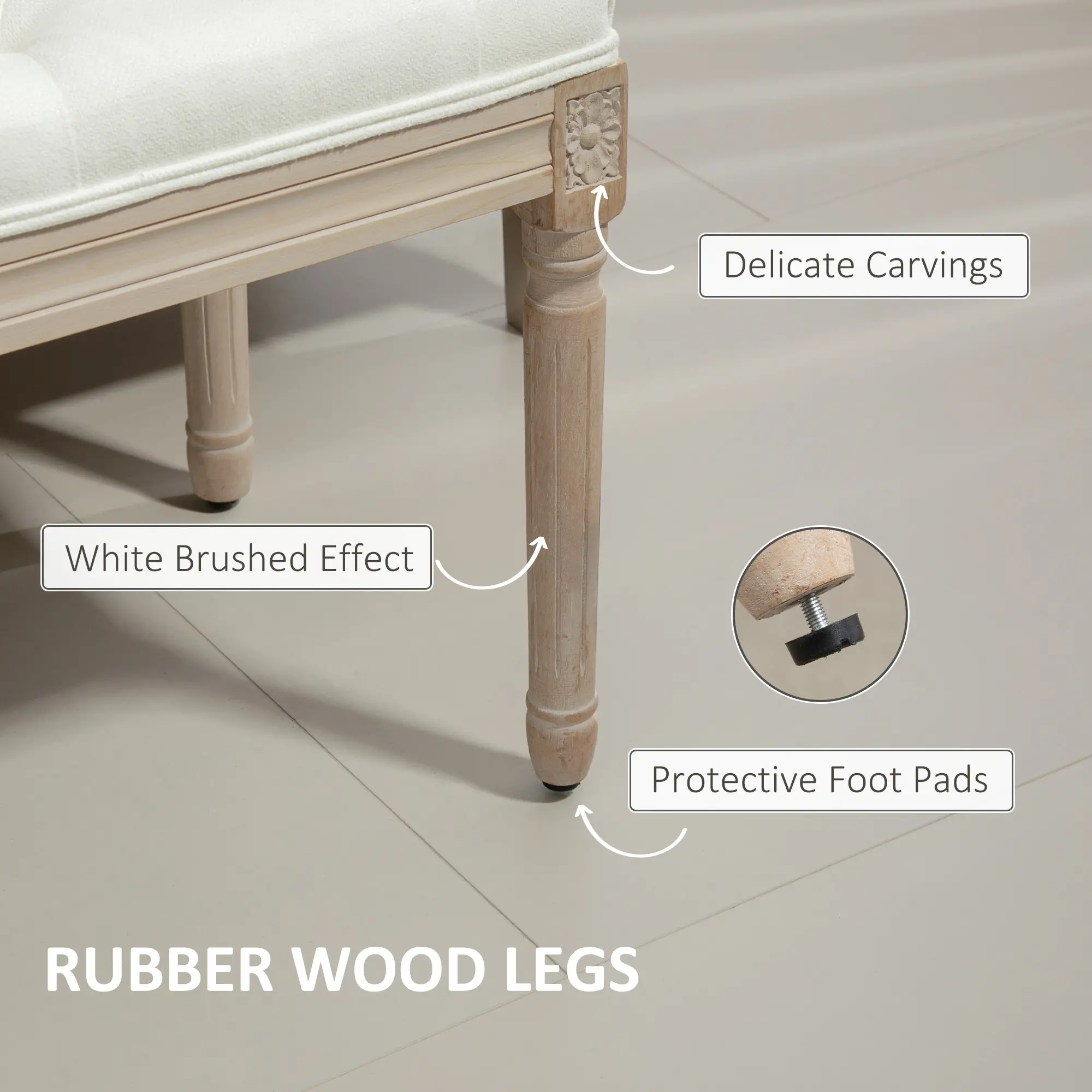 Linen Ottoman Bench 117 x 40 x 48cm, Cream White - Cream White - 5