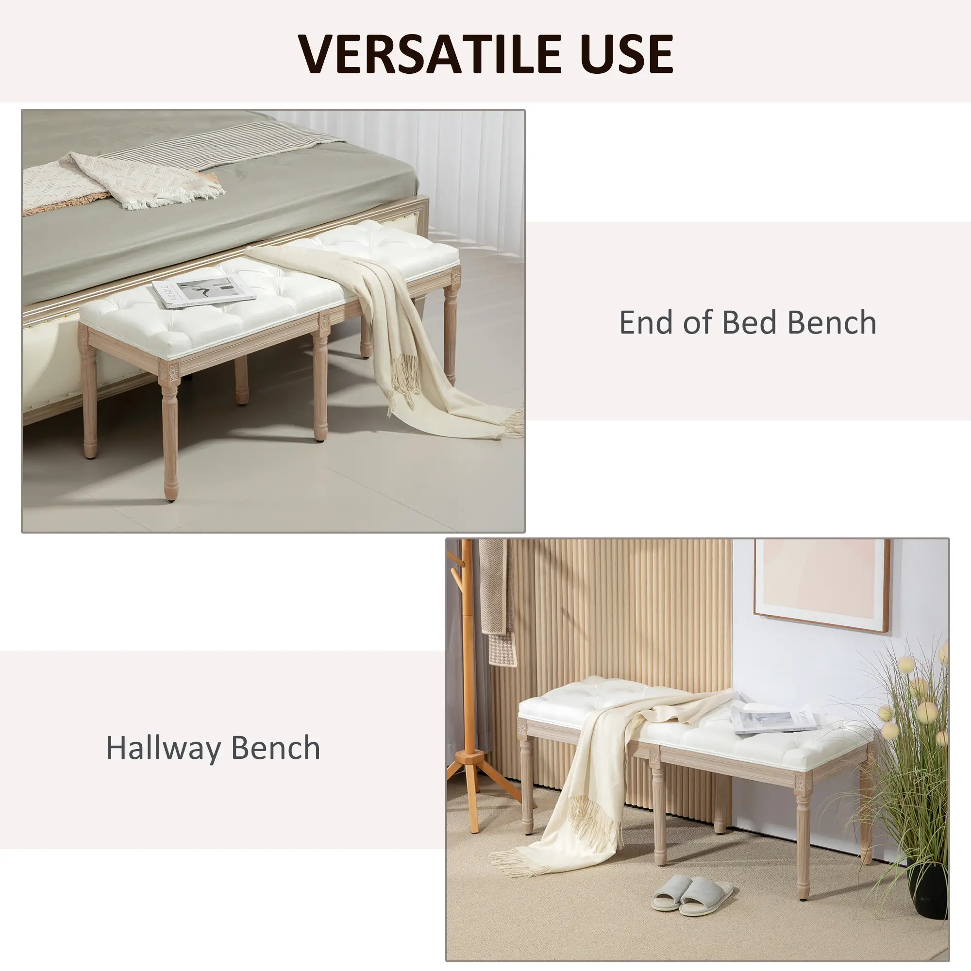 Linen Ottoman Bench 117 x 40 x 48cm, Cream White - Cream White - 6