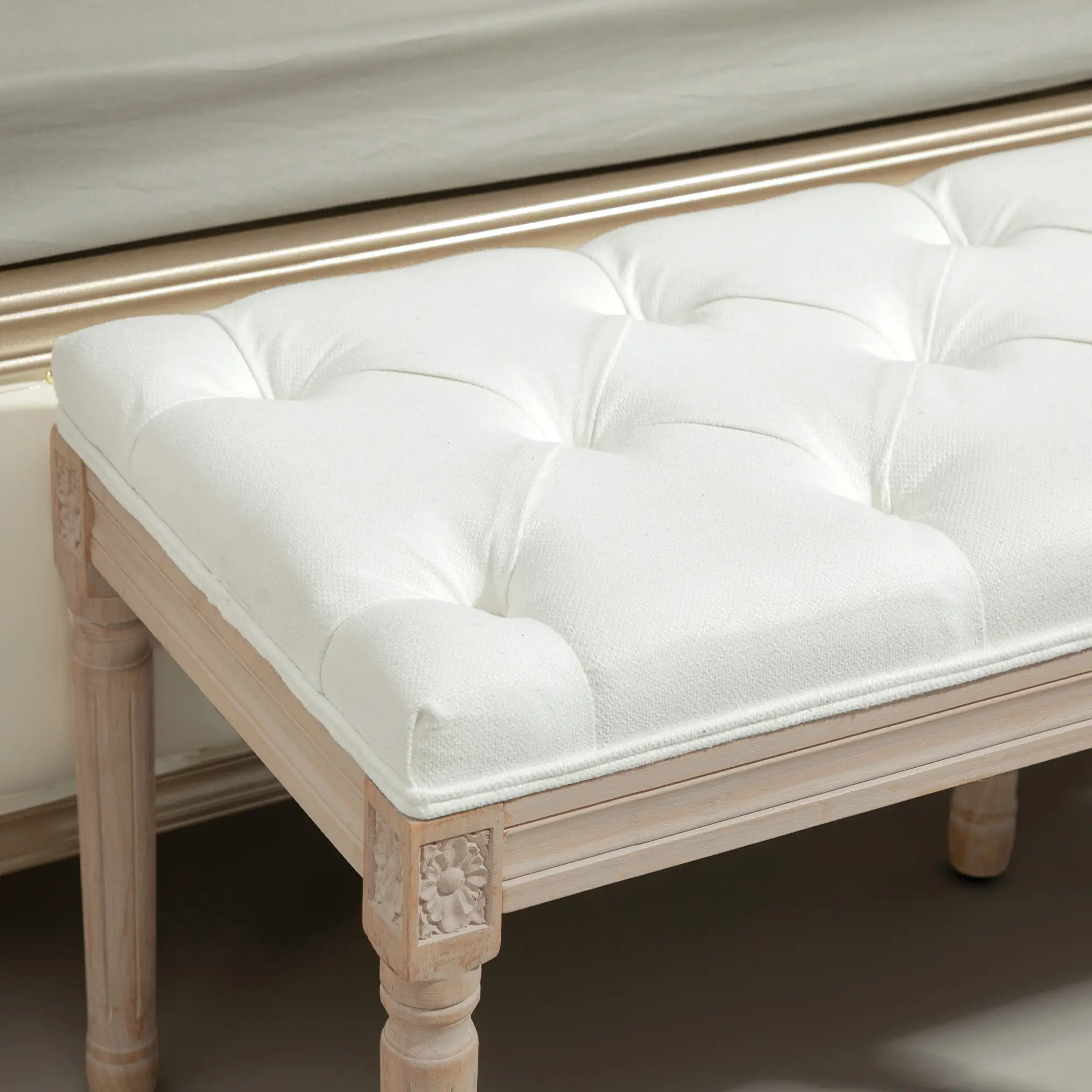 Linen Ottoman Bench 117 x 40 x 48cm, Cream White - Cream White - 8
