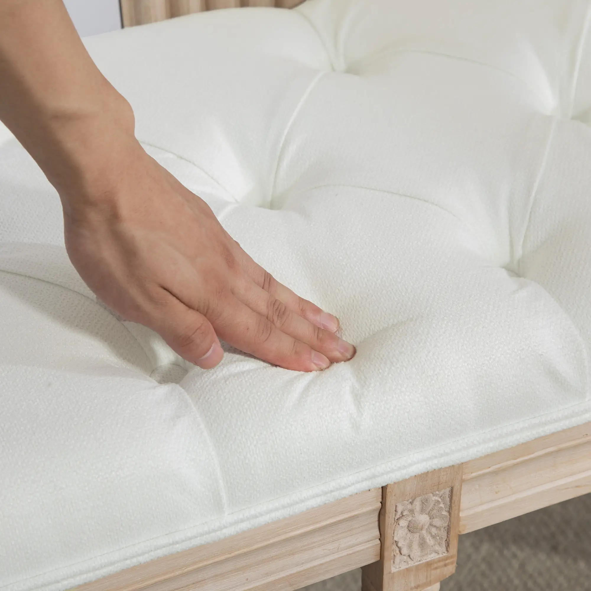 Linen Ottoman Bench 117 x 40 x 48cm, Cream White - Cream White - 10