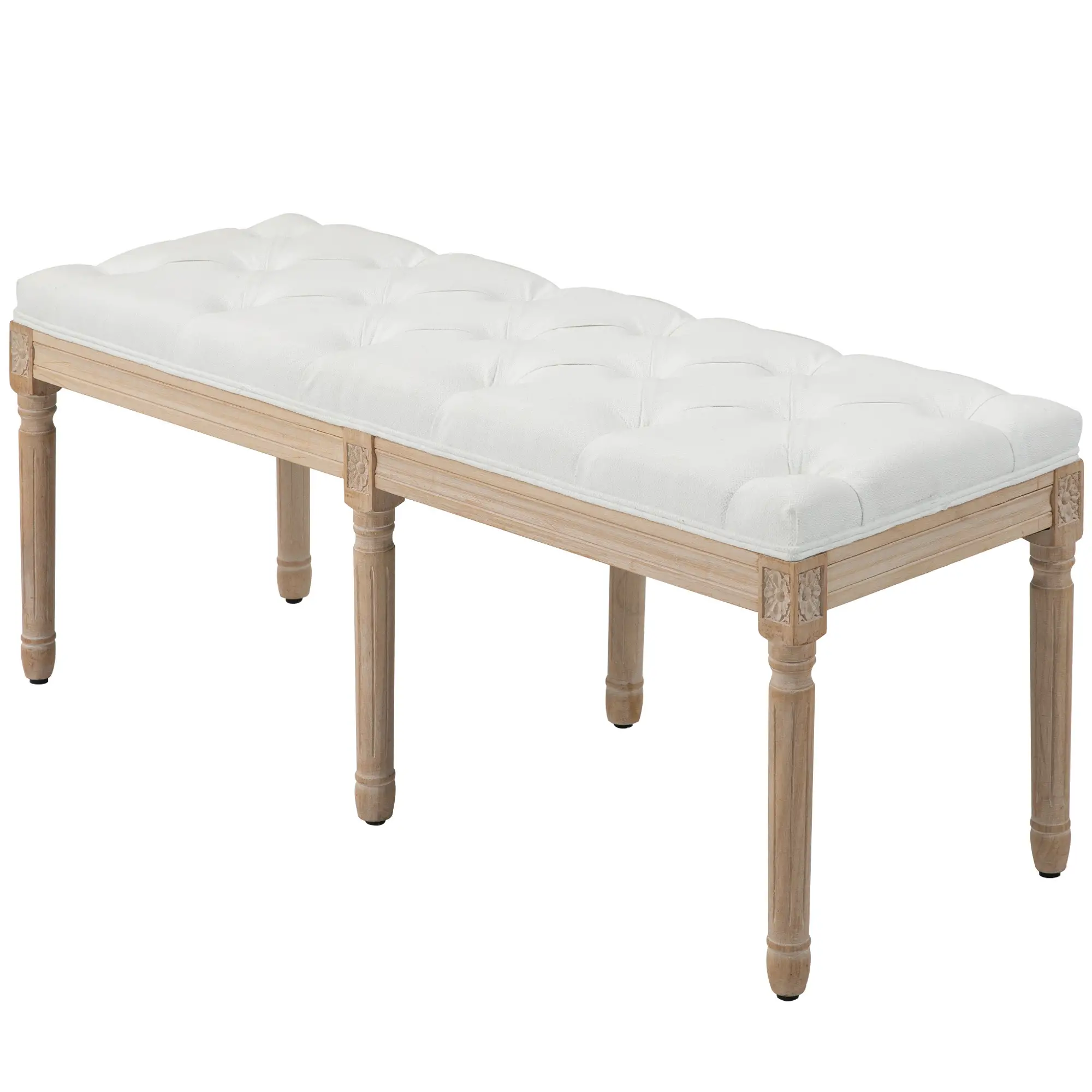 Linen Ottoman Bench 117 x 40 x 48cm, Cream White - Cream White - 12