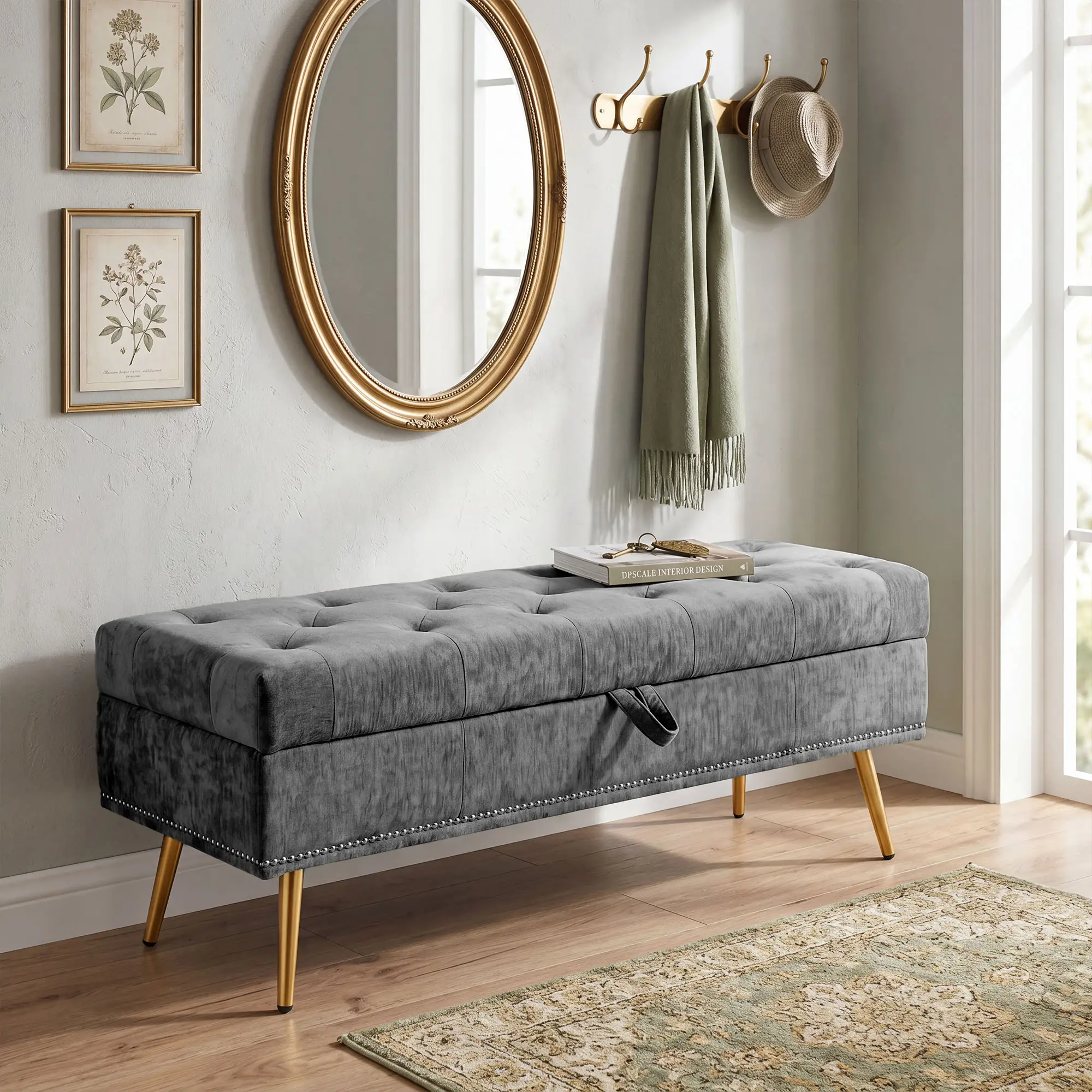 Chenille Storage Ottoman 114 x 41 x 45cm - Grey - 9