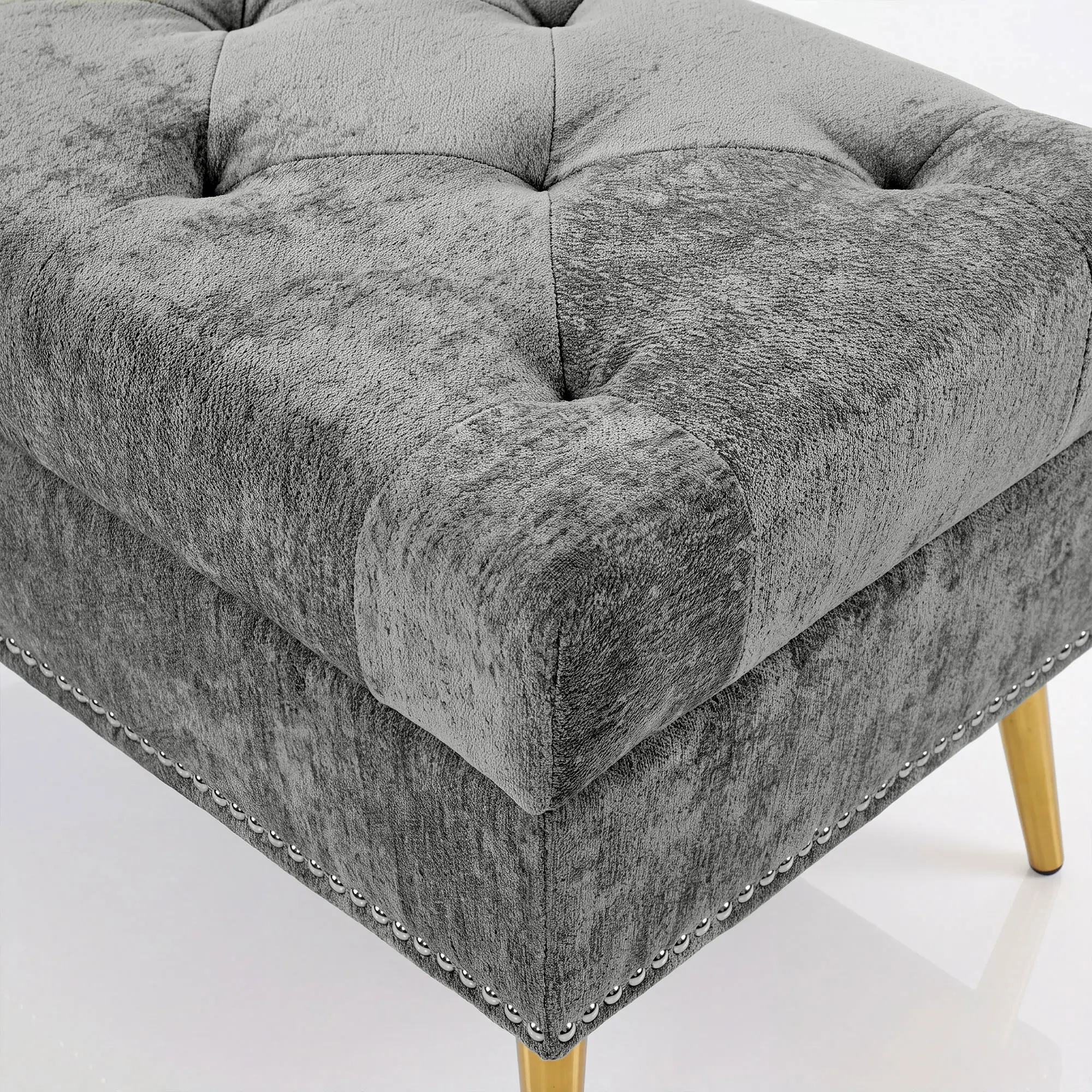 Chenille Storage Ottoman 114 x 41 x 45cm - Grey - 12