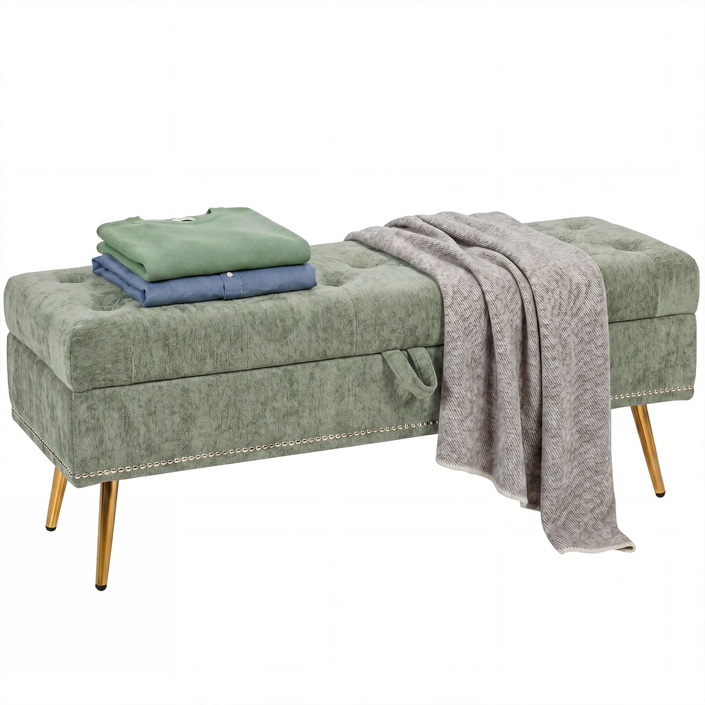 Chenille Storage Ottoman 114 x 41 x 45cm - Light Green - 1