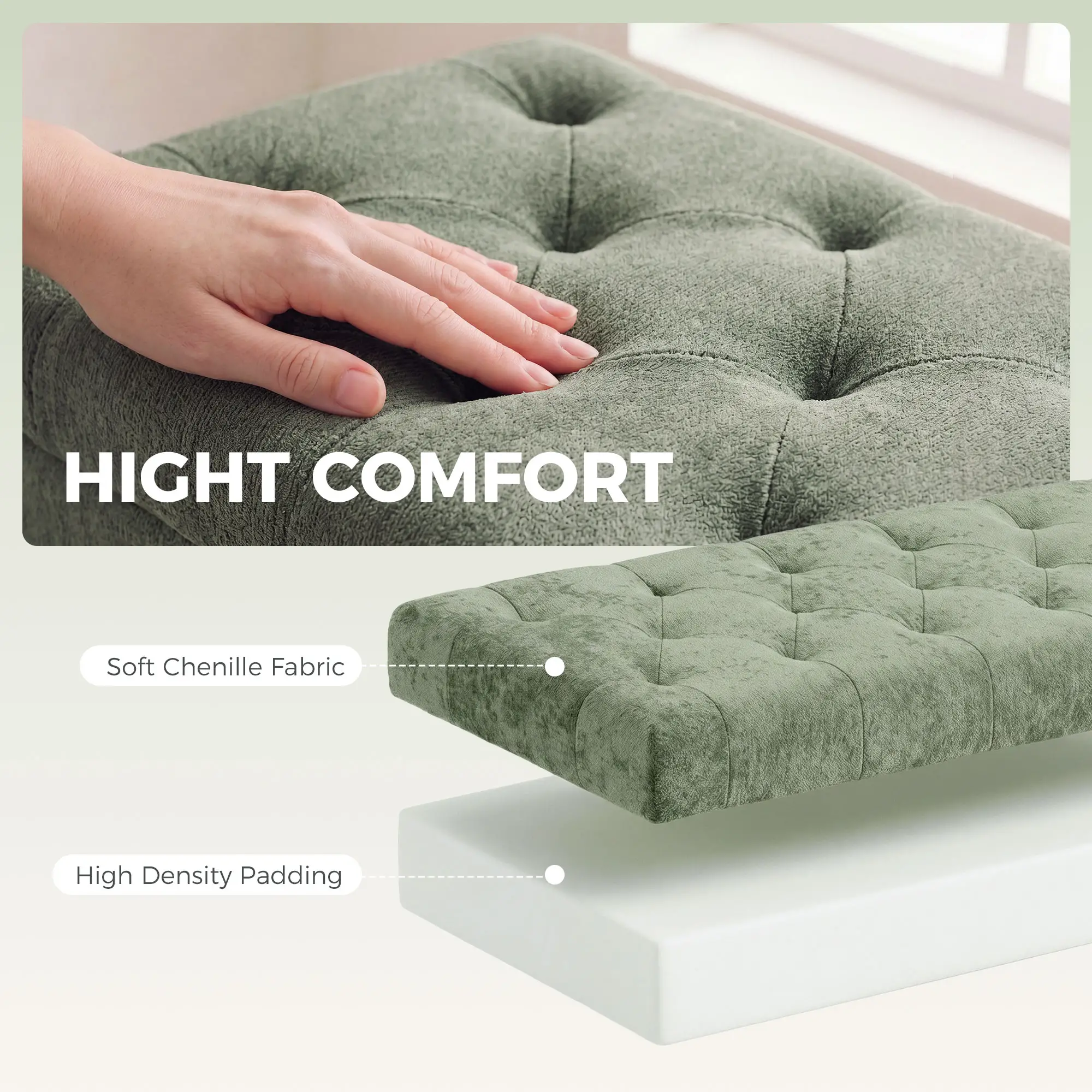 Chenille Storage Ottoman 114 x 41 x 45cm - Light Green - 5