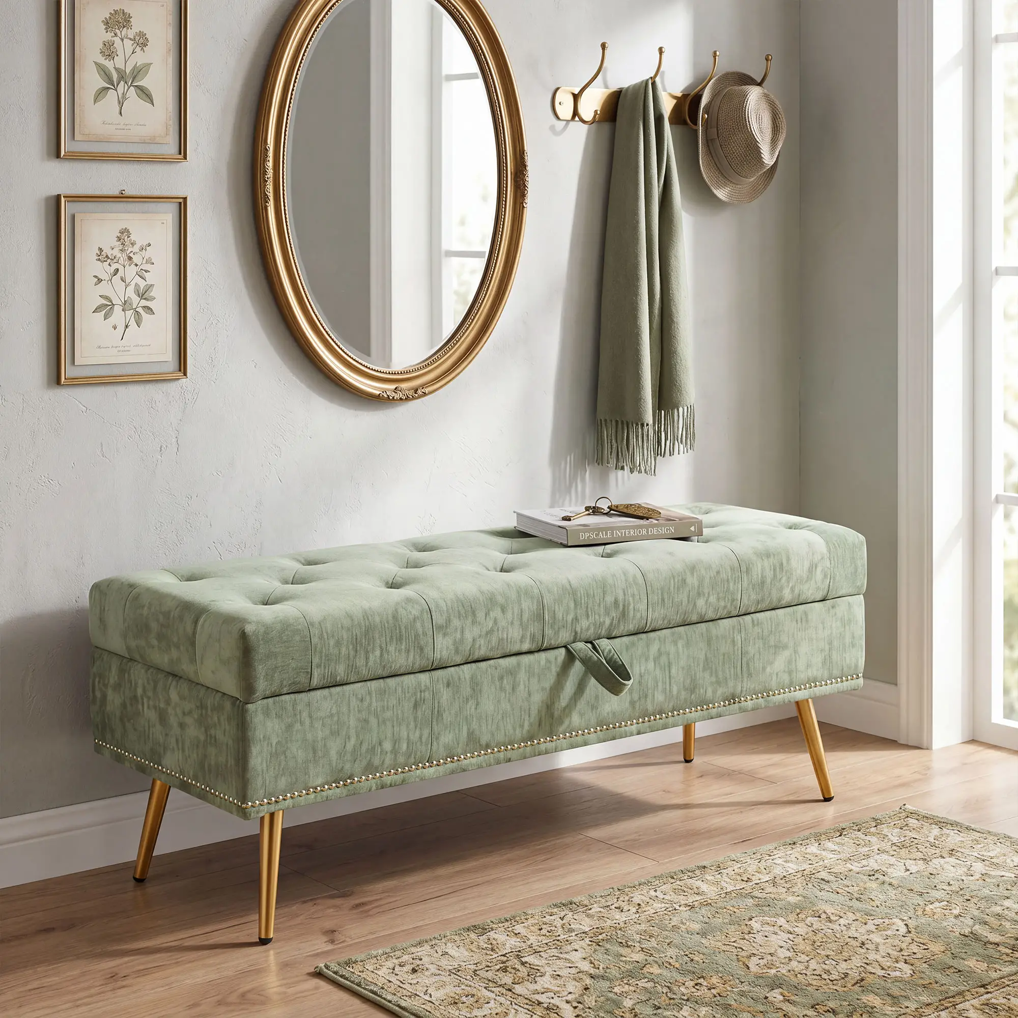 Chenille Storage Ottoman 114 x 41 x 45cm - Light Green - 9