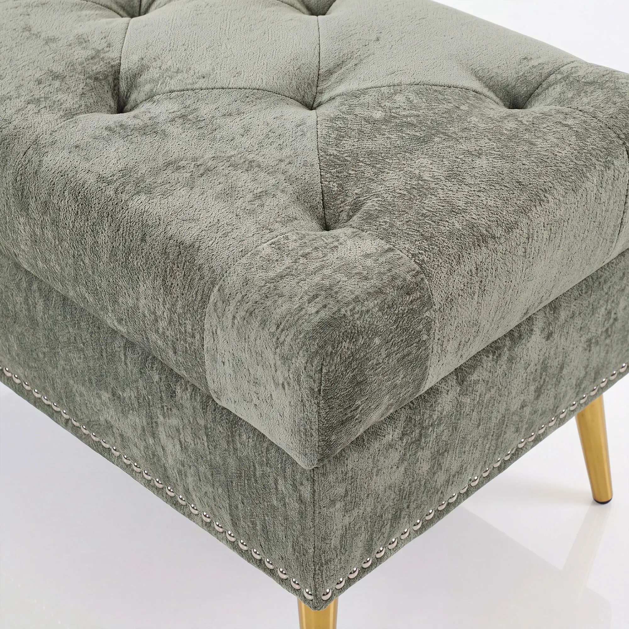 Chenille Storage Ottoman 114 x 41 x 45cm - Light Green - 12