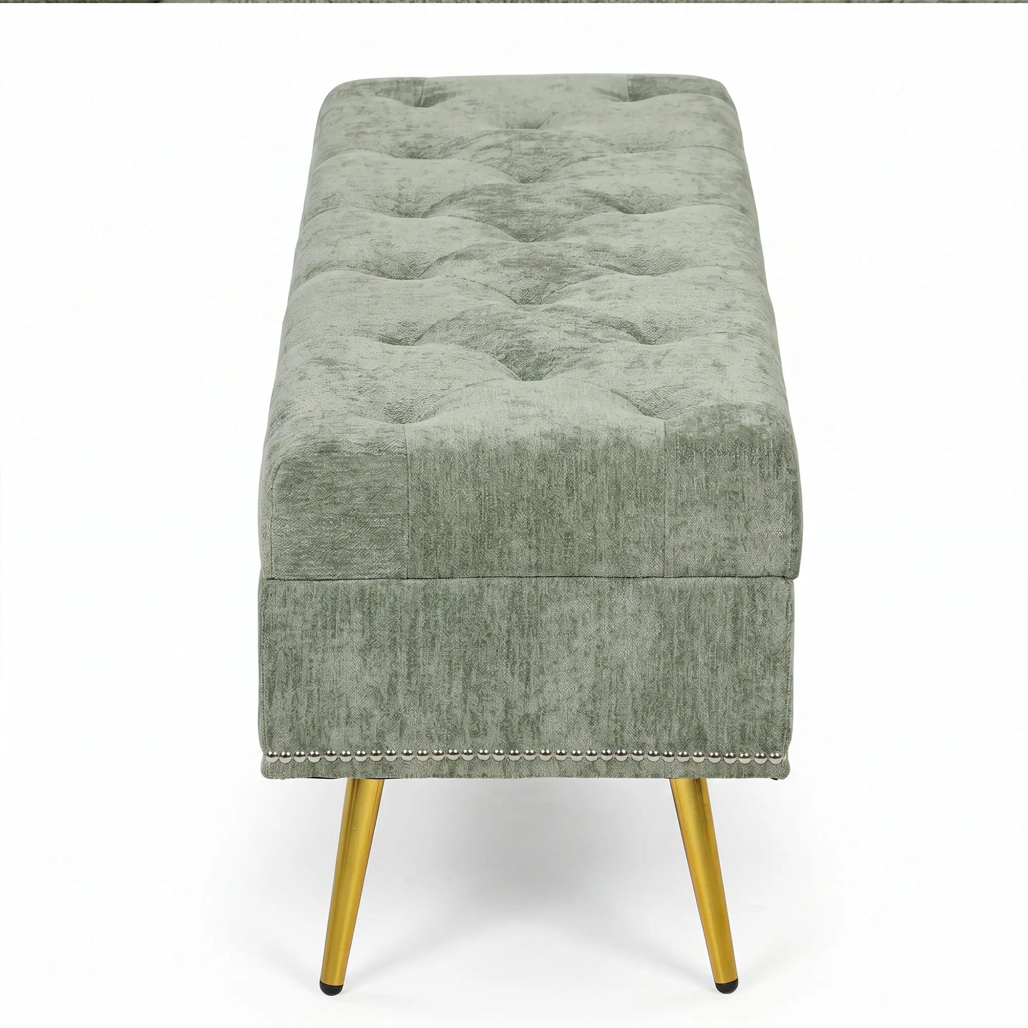Chenille Storage Ottoman 114 x 41 x 45cm - Light Green - 13