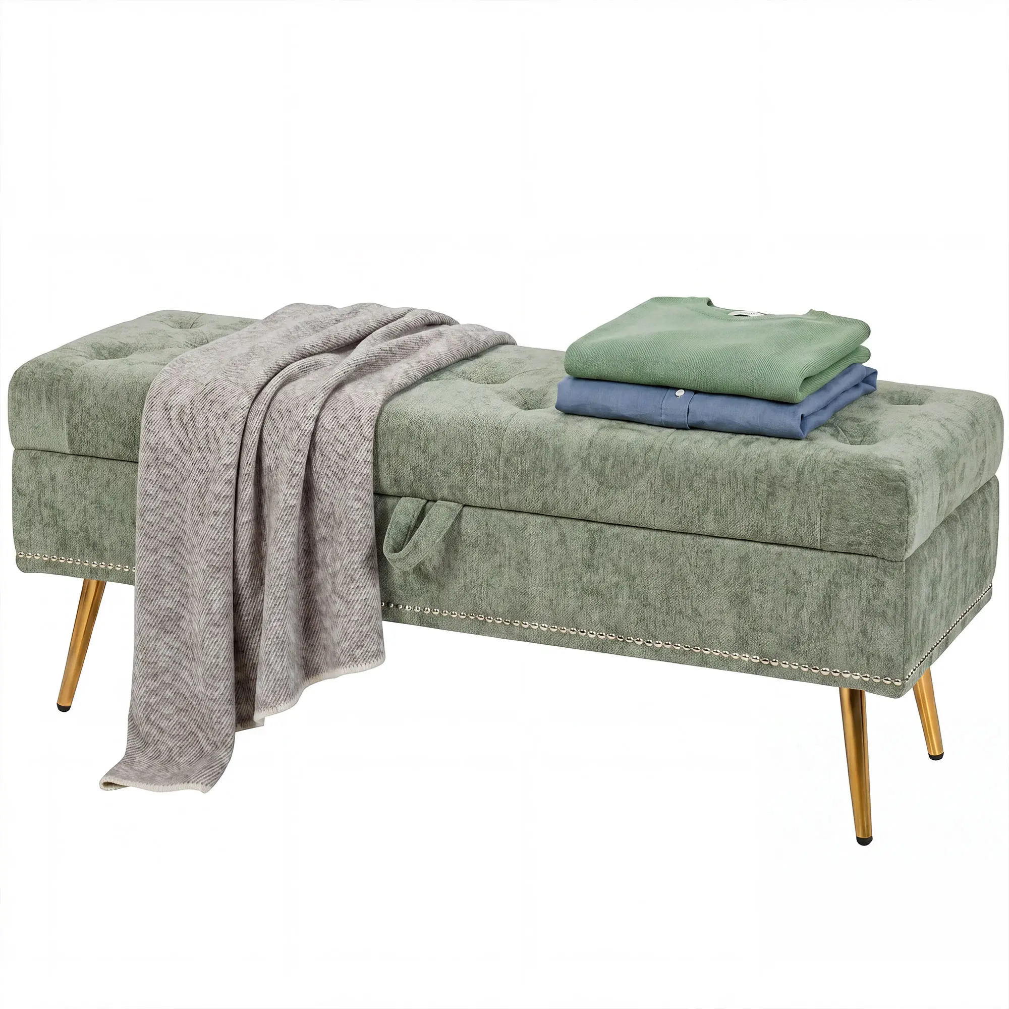Chenille Storage Ottoman 114 x 41 x 45cm - Light Green - 15