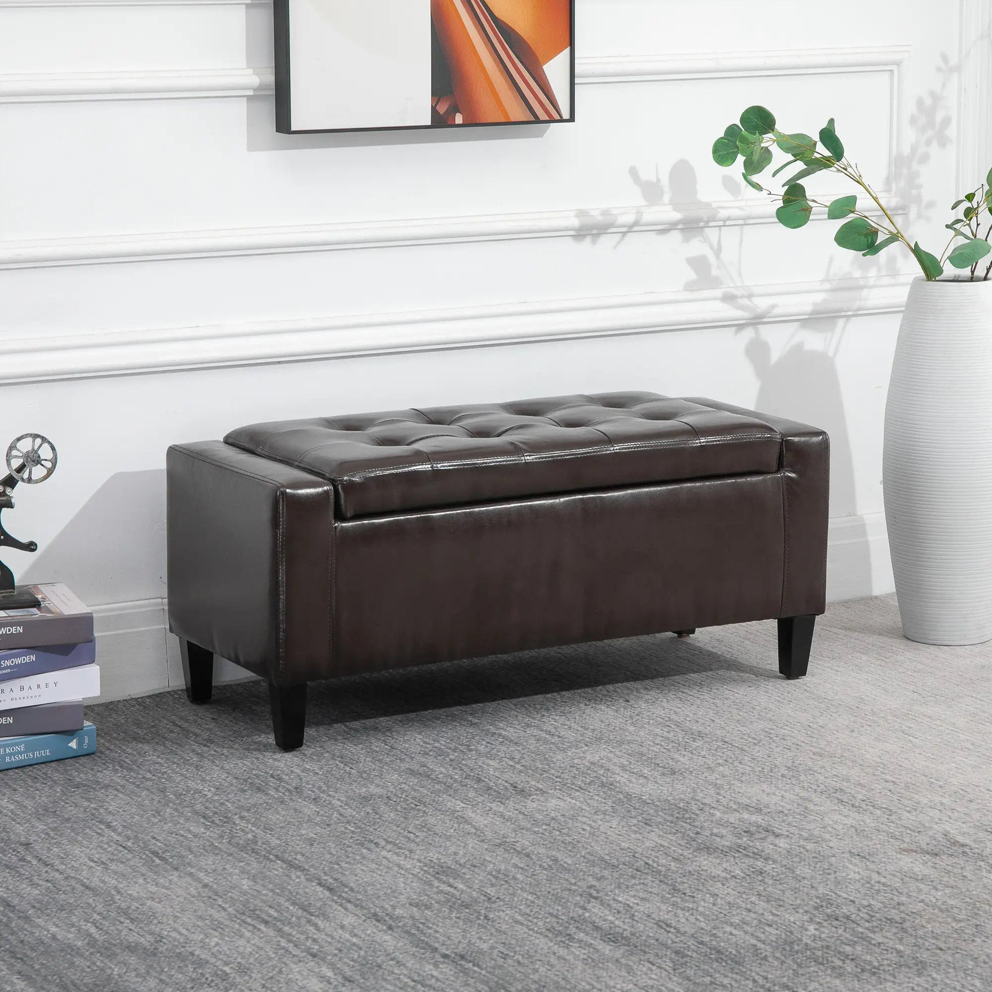 Faux Leather Storage Ottoman Bench 40 x 92 x 40cm - Brown - 2