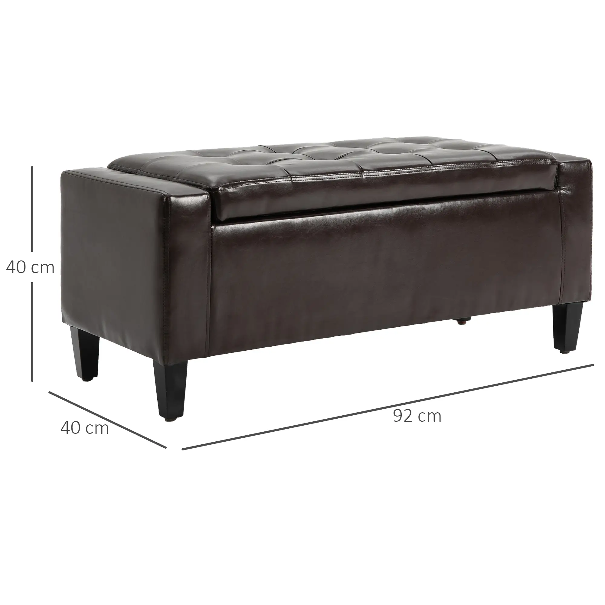Faux Leather Storage Ottoman Bench 40 x 92 x 40cm - Brown - 3
