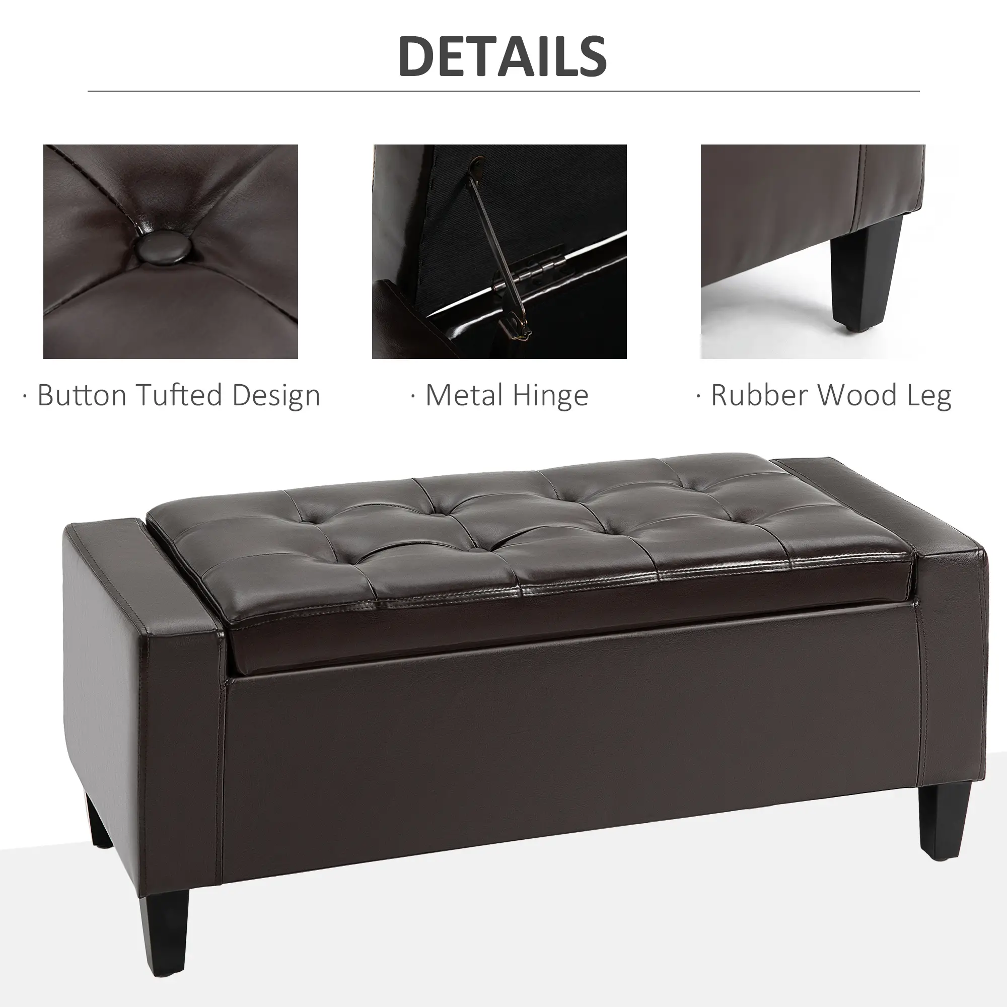 Faux Leather Storage Ottoman Bench 40 x 92 x 40cm - Brown - 5