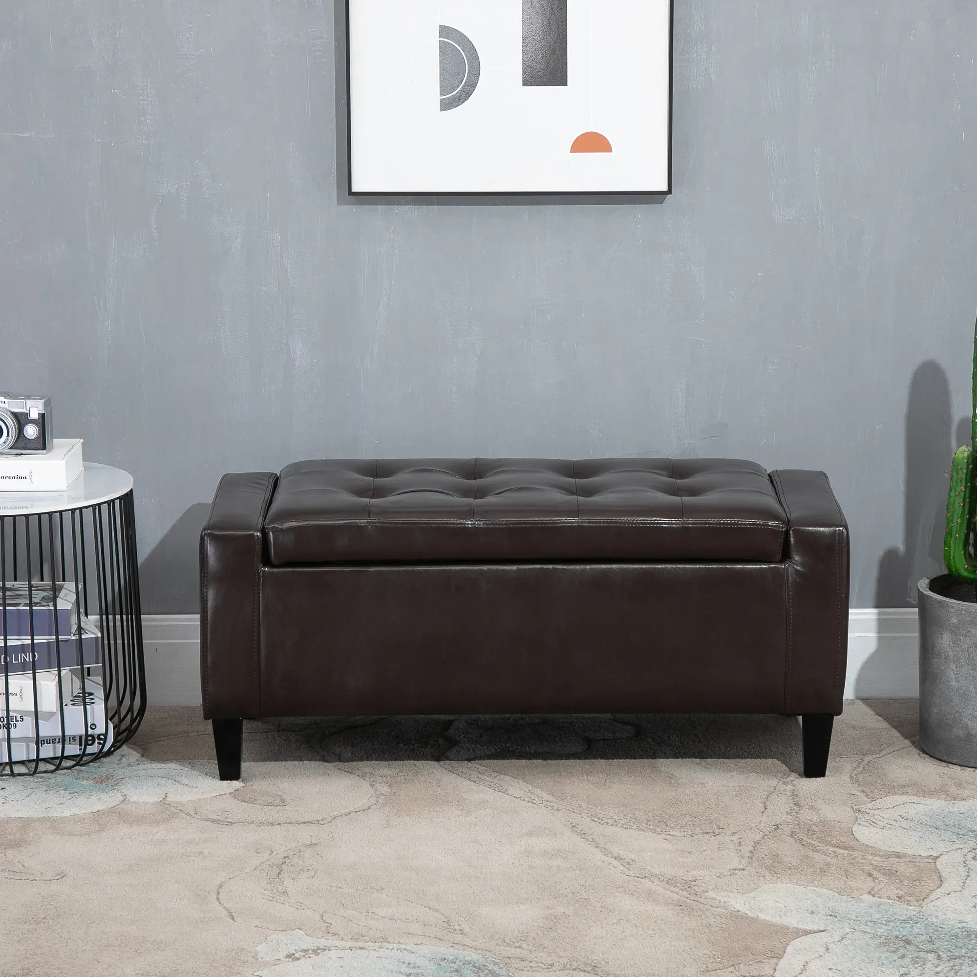 Faux Leather Storage Ottoman Bench 40 x 92 x 40cm - Brown - 6