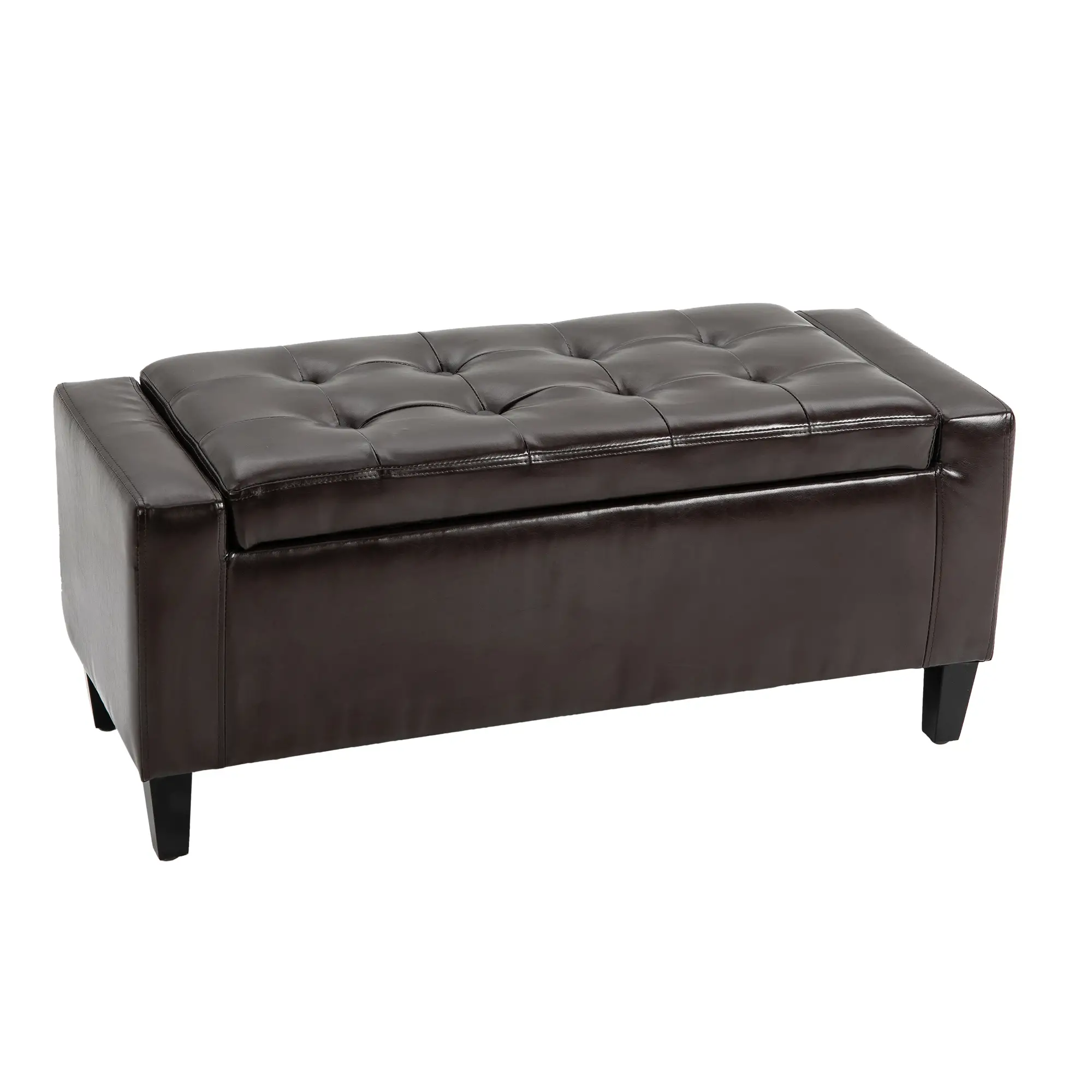 Faux Leather Storage Ottoman Bench 40 x 92 x 40cm - Brown - 11