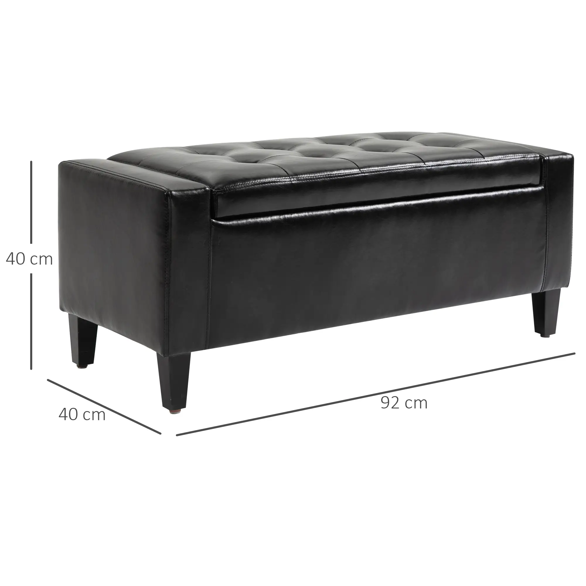 Faux Leather Storage Ottoman Bench 40 x 92 x 40cm - Black - 3