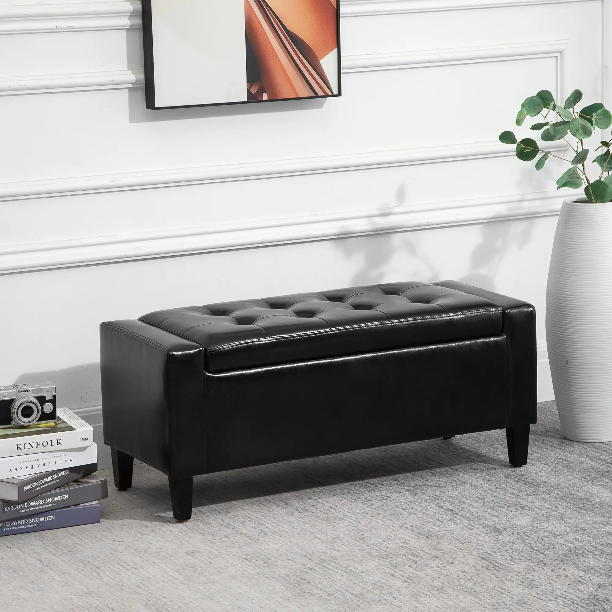 Faux Leather Storage Ottoman Bench 40 x 92 x 40cm - Black - 6