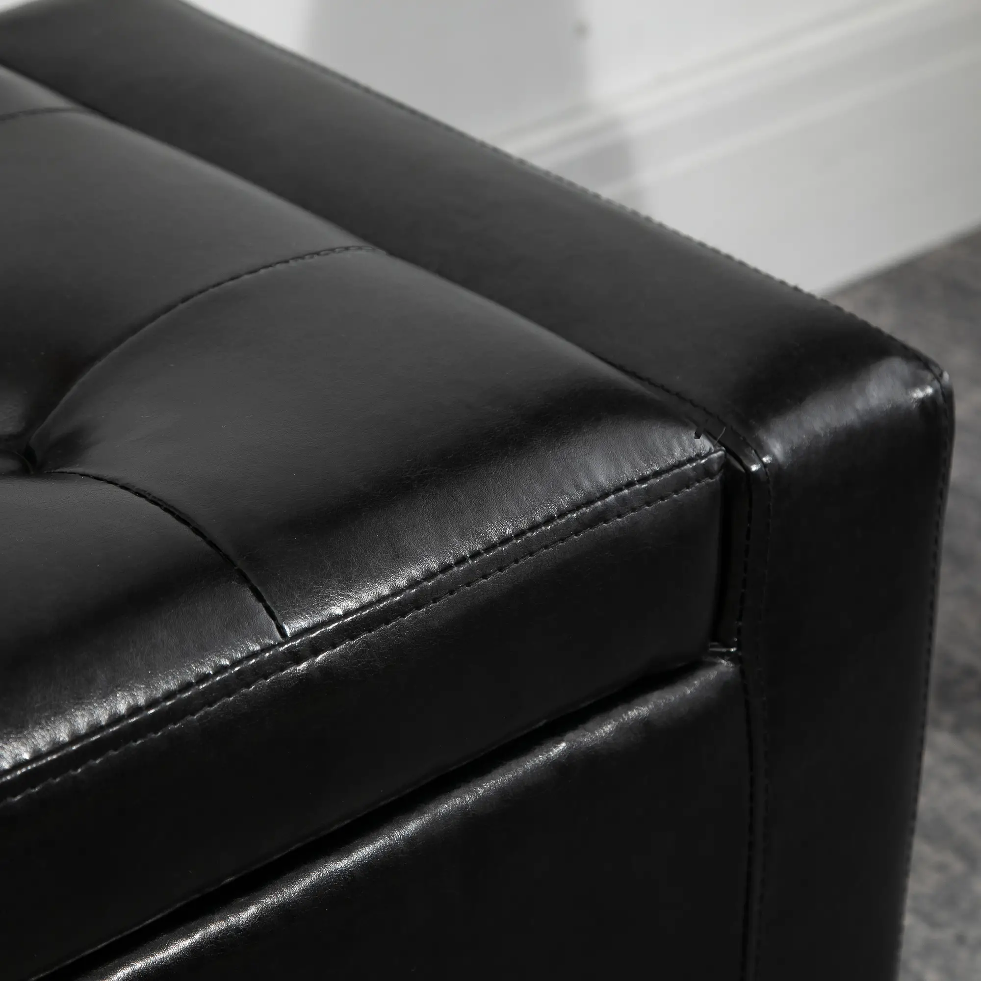 Faux Leather Storage Ottoman Bench 40 x 92 x 40cm - Black - 7