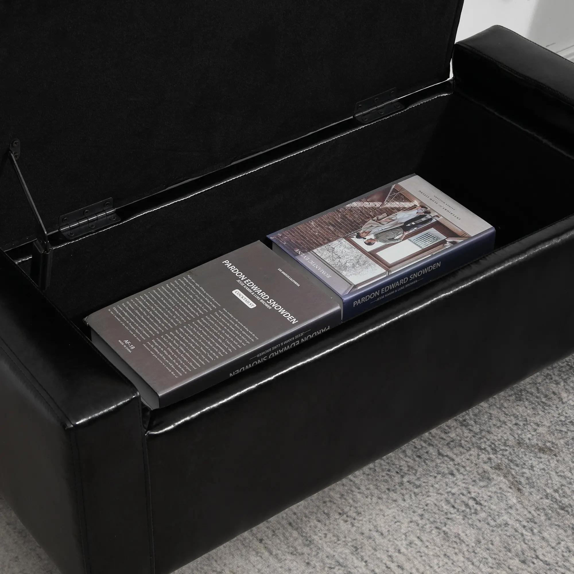 Faux Leather Storage Ottoman Bench 40 x 92 x 40cm - Black - 8