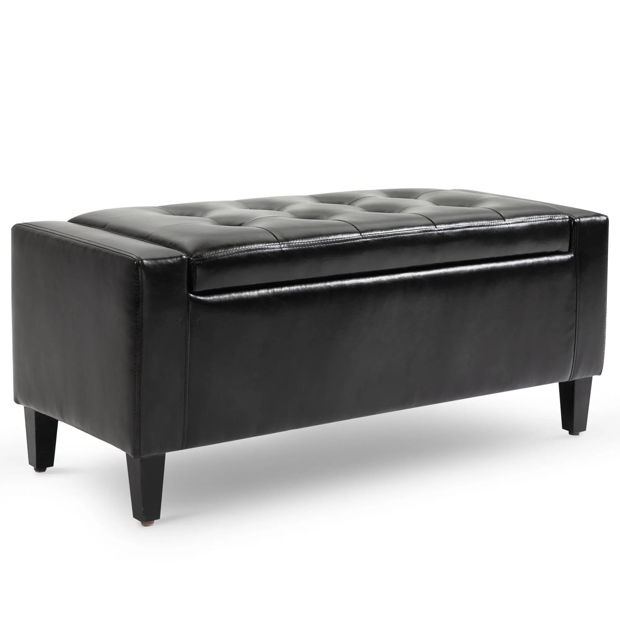 Faux Leather Storage Ottoman Bench 40 x 92 x 40cm - Black - 11