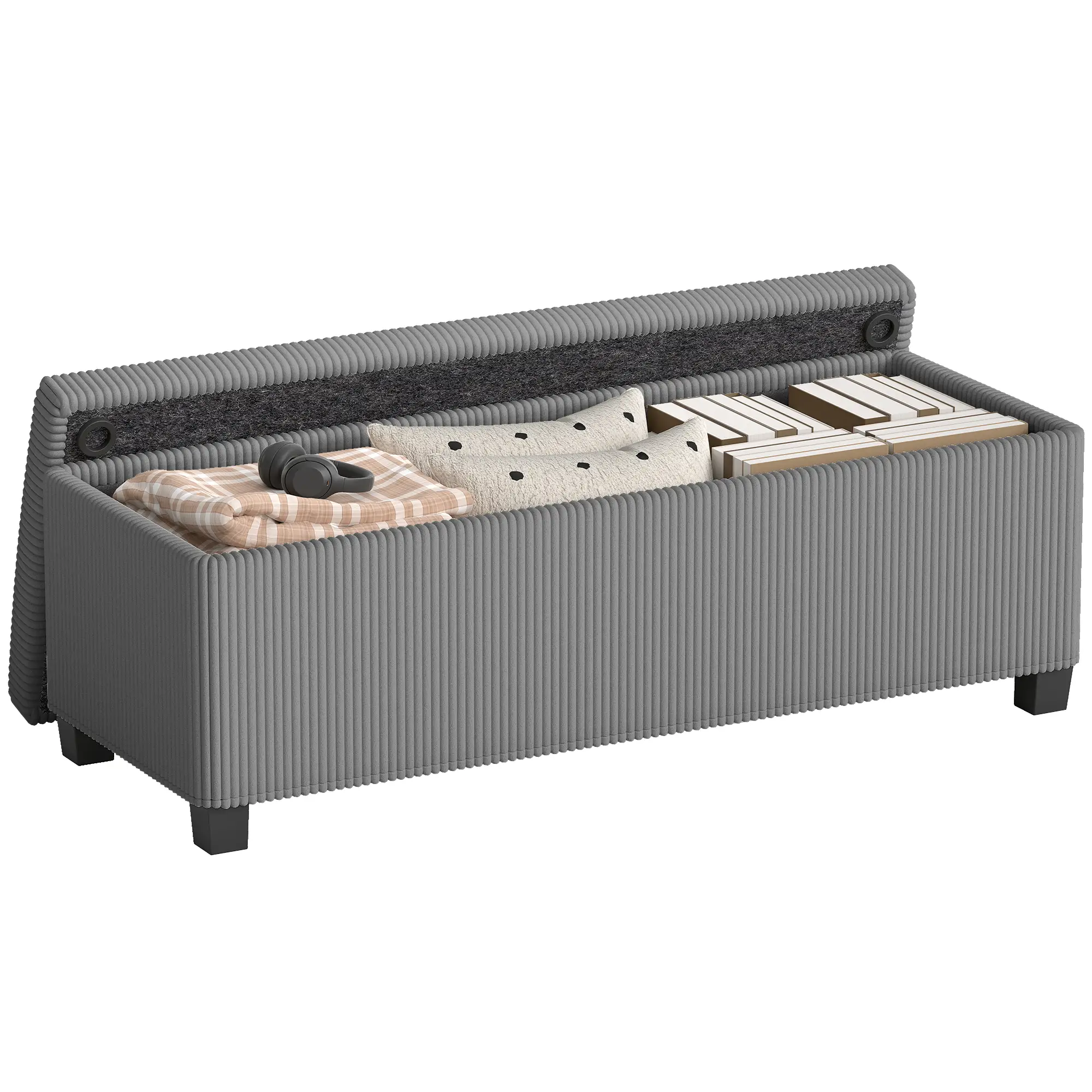 Corduroy Storage Ottoman Bench 112 x 42 x 40cm - Grey - 10