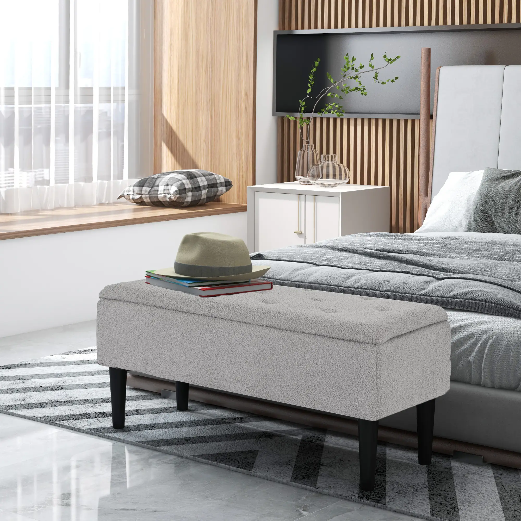Storage Ottoman Bench 95 x 38 x 45cm - Grey, Black - 2