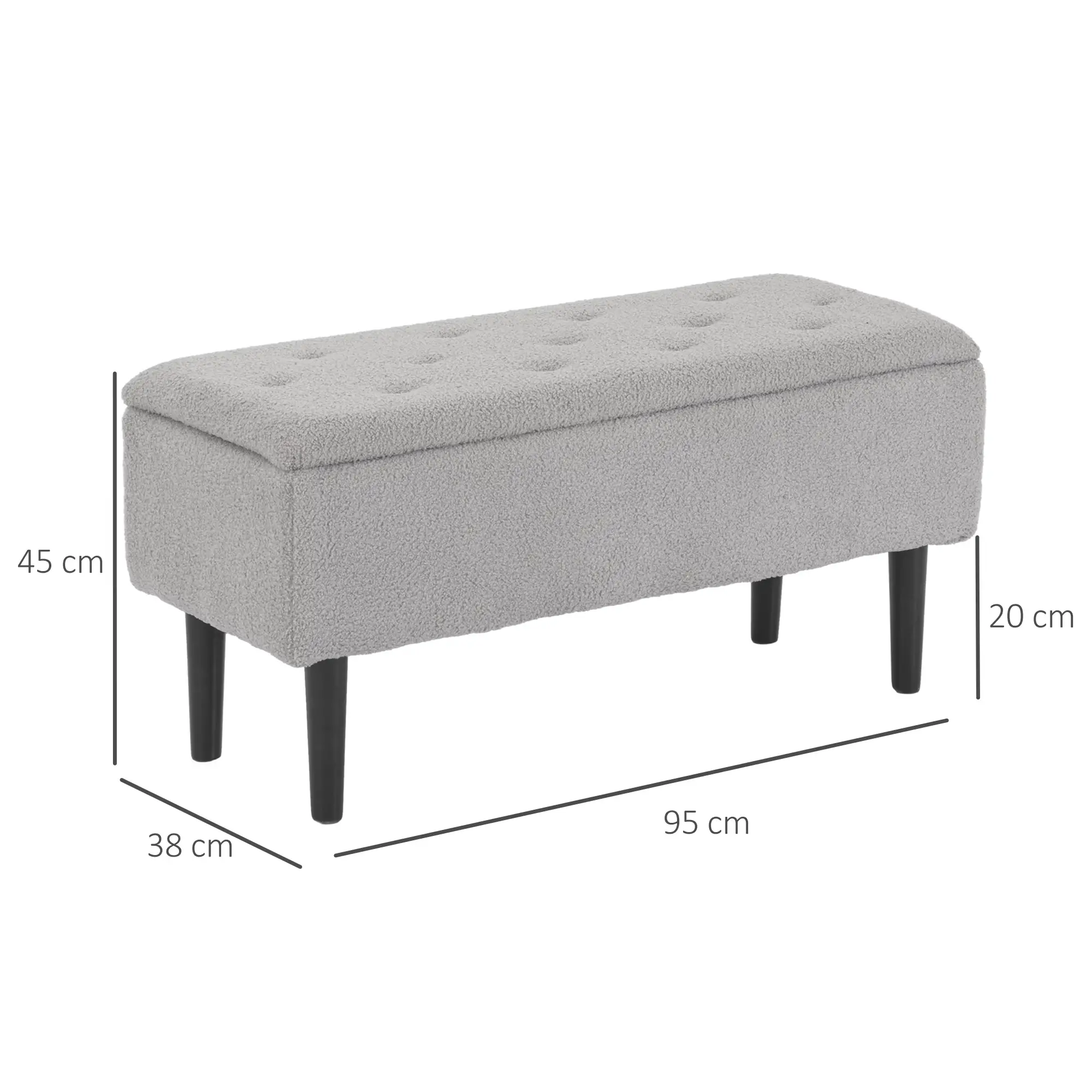 Storage Ottoman Bench 95 x 38 x 45cm - Grey, Black - 3