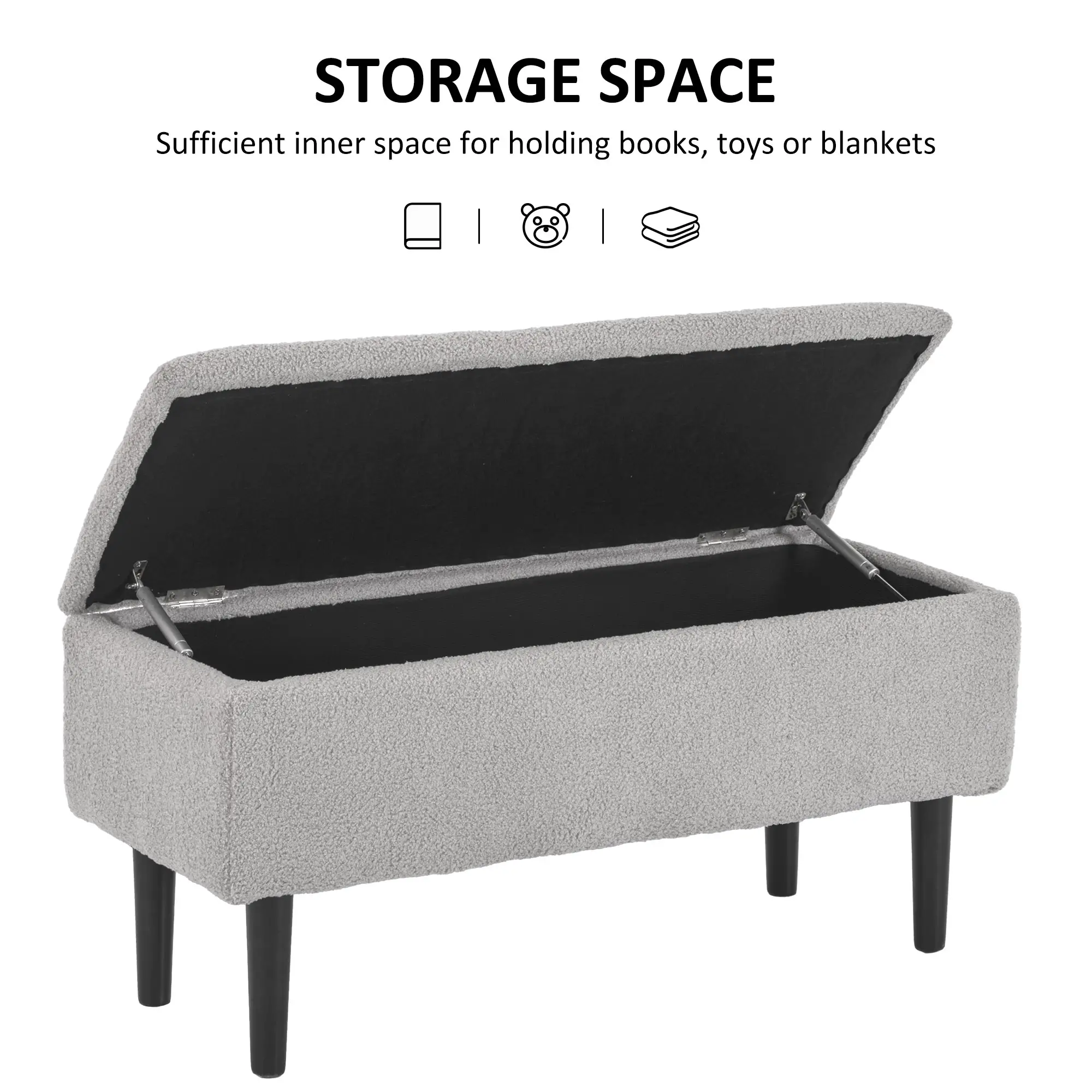 Storage Ottoman Bench 95 x 38 x 45cm - Grey, Black - 4