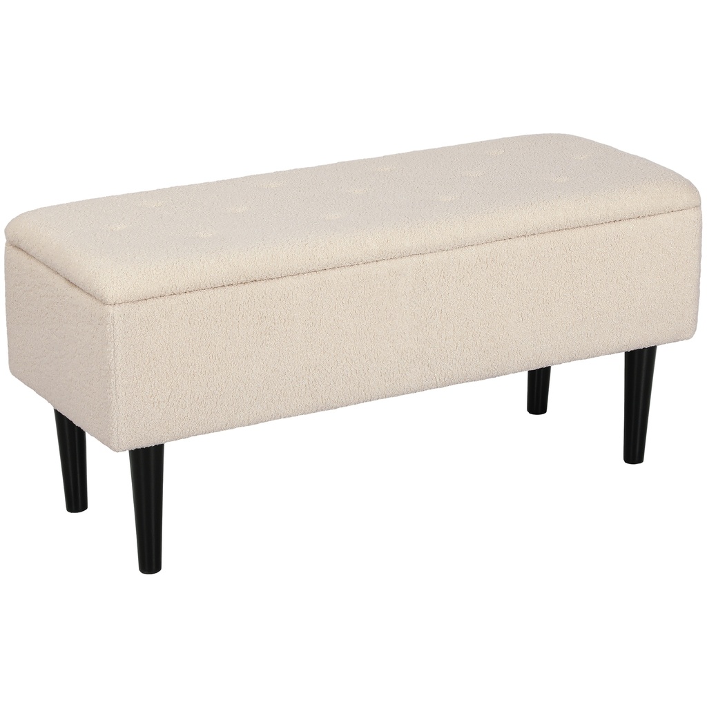 Storage Ottoman Bench 95 x 38 x 45cm - Cream White, Black - 1