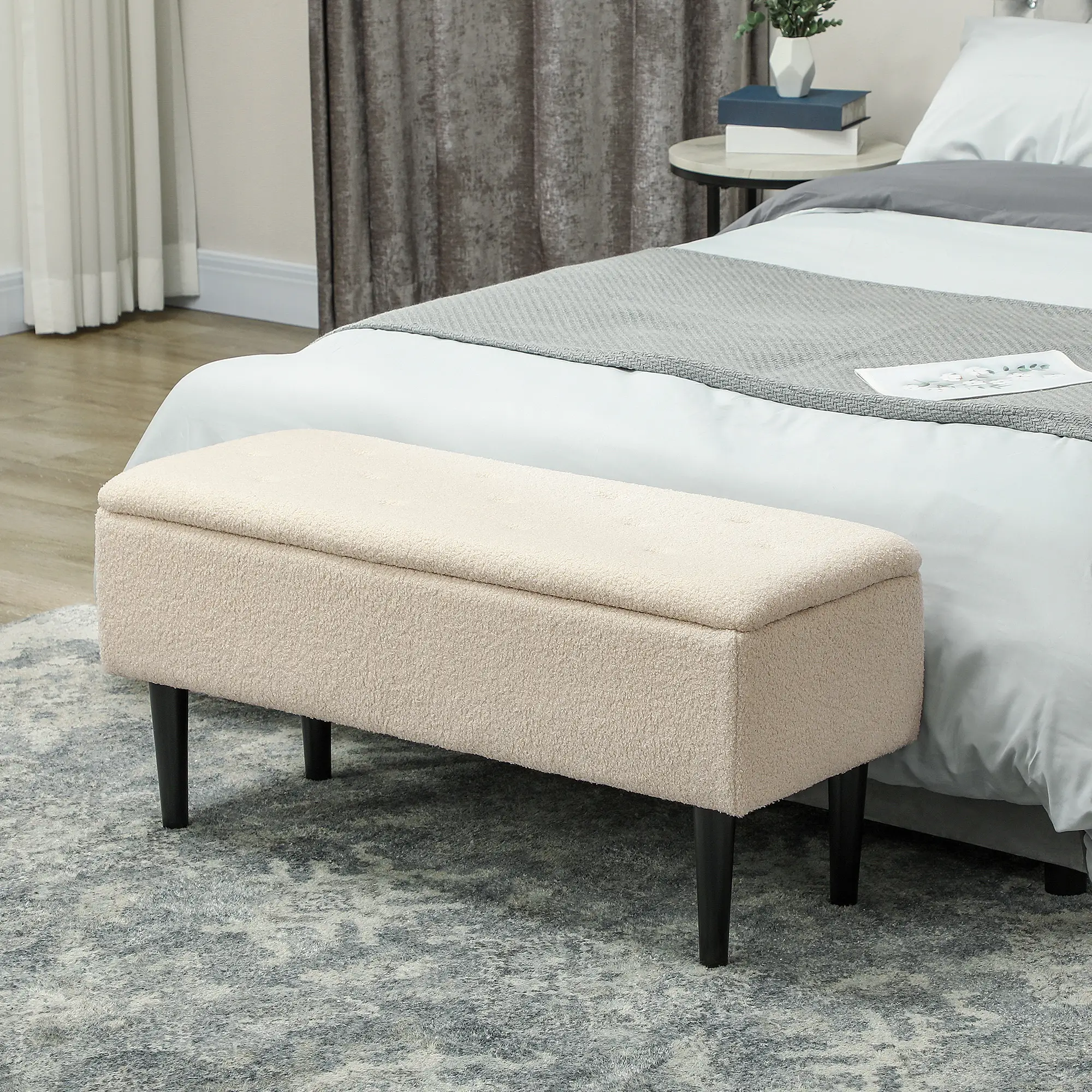 Storage Ottoman Bench 95 x 38 x 45cm - Cream White, Black - 2