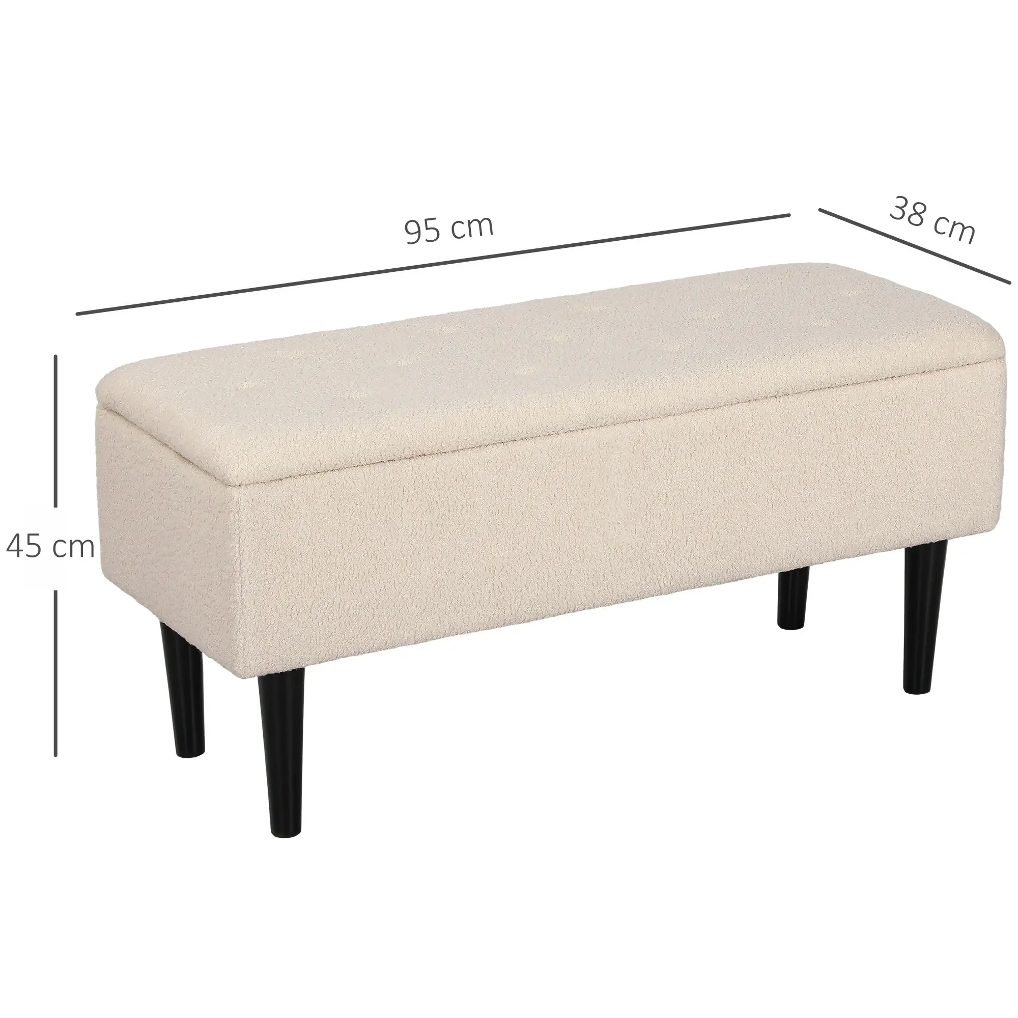 Storage Ottoman Bench 95 x 38 x 45cm - Cream White, Black - 3