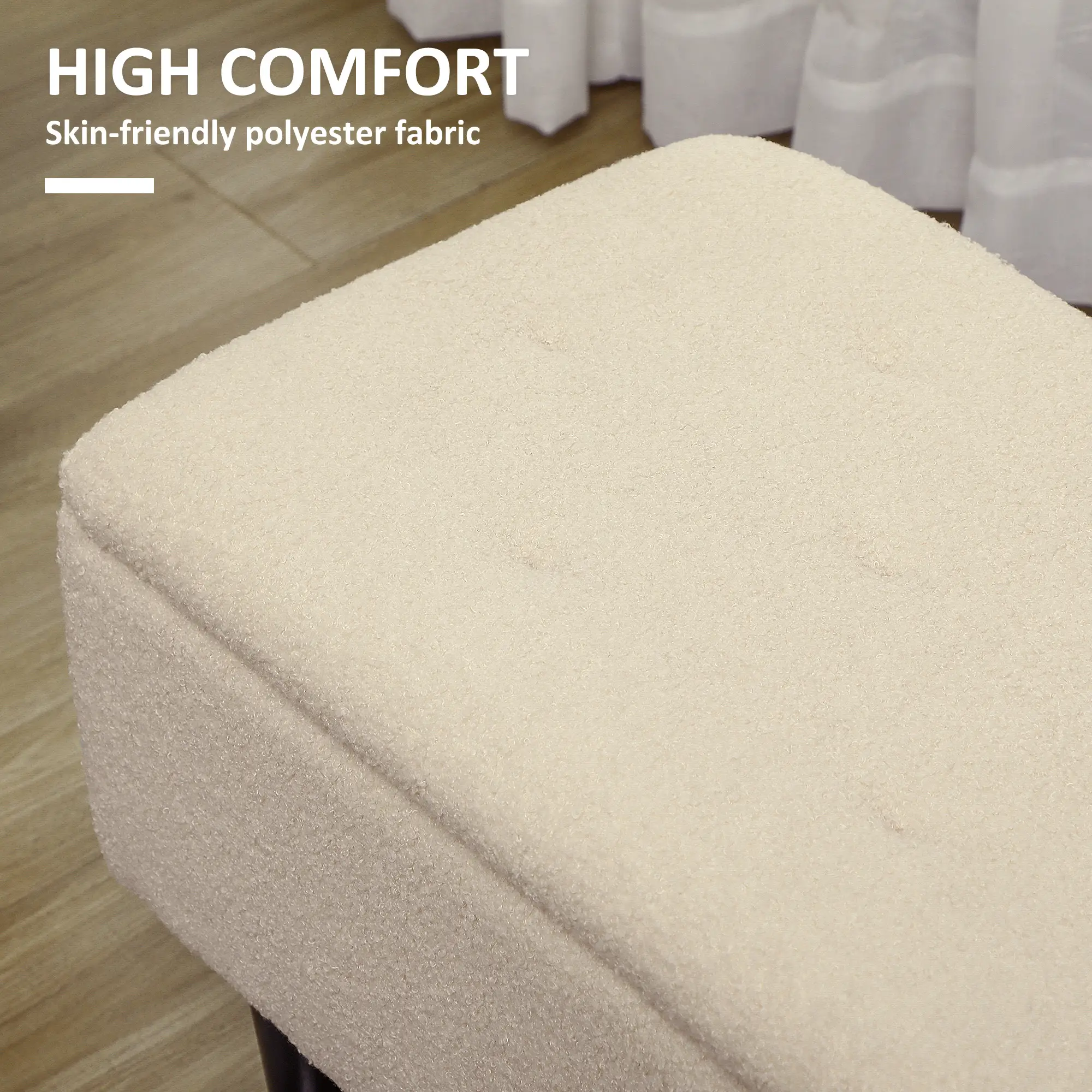 Storage Ottoman Bench 95 x 38 x 45cm - Cream White, Black - 6