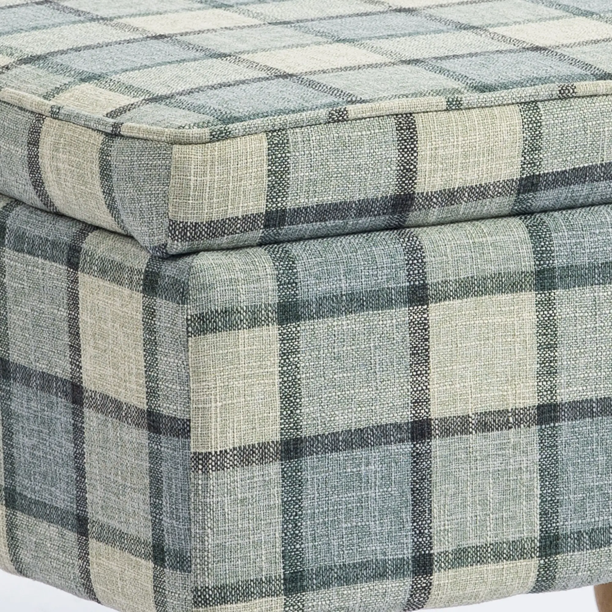 Linen Storage Ottoman 50 x 38 x 39cm - Grey Plaid, Natural Wood - 9