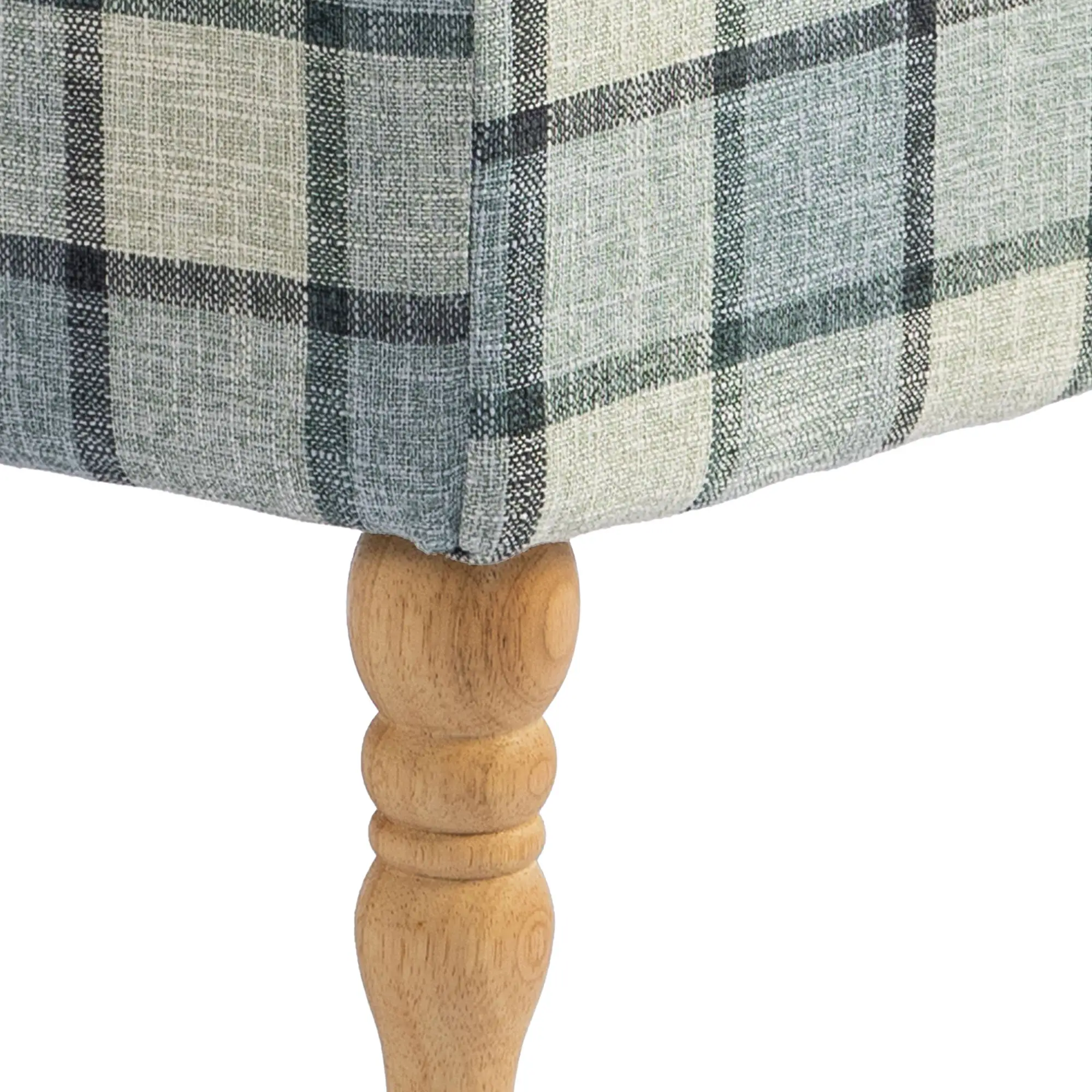 Linen Storage Ottoman 50 x 38 x 39cm - Grey Plaid, Natural Wood - 10