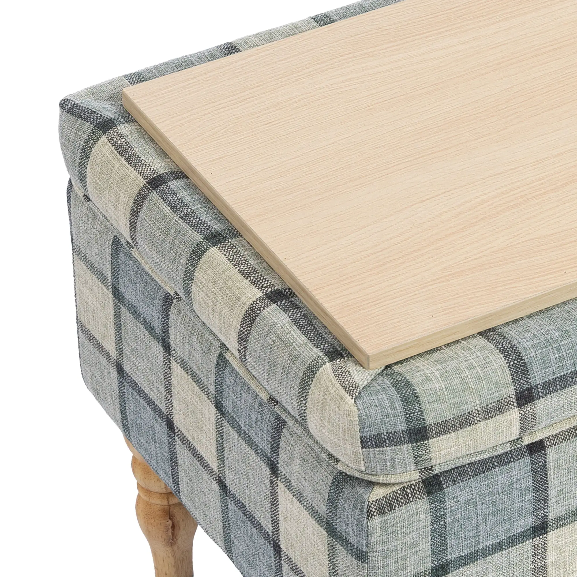 Linen Storage Ottoman 50 x 38 x 39cm - Grey Plaid, Natural Wood - 11