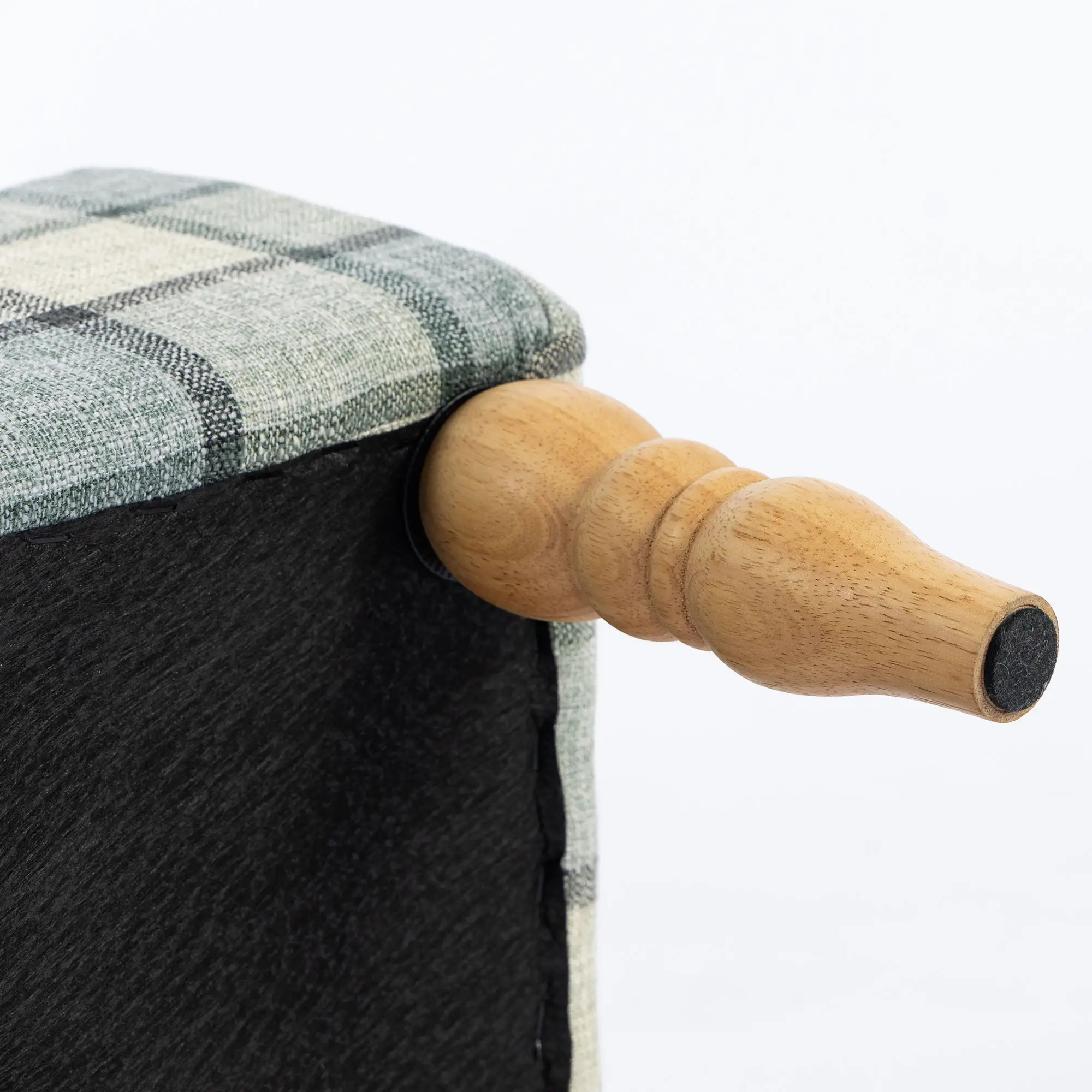 Linen Storage Ottoman 50 x 38 x 39cm - Grey Plaid, Natural Wood - 12