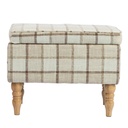 Linen Storage Ottoman 50 x 38 x 39cm - Brown Plaid, Natural Wood - 1