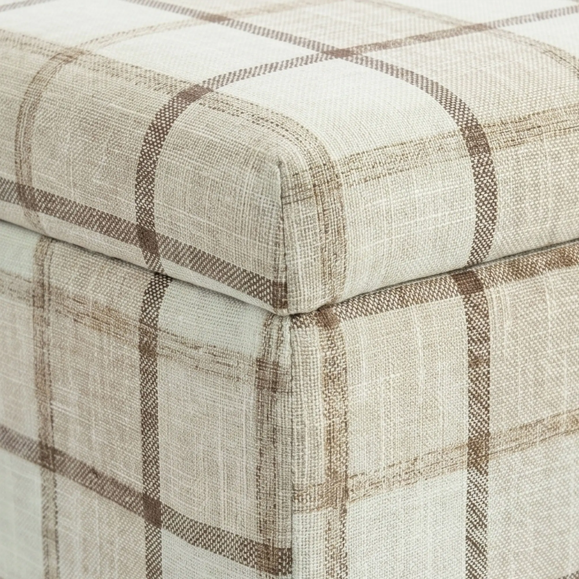 Linen Storage Ottoman 50 x 38 x 39cm - Brown Plaid, Natural Wood - 10