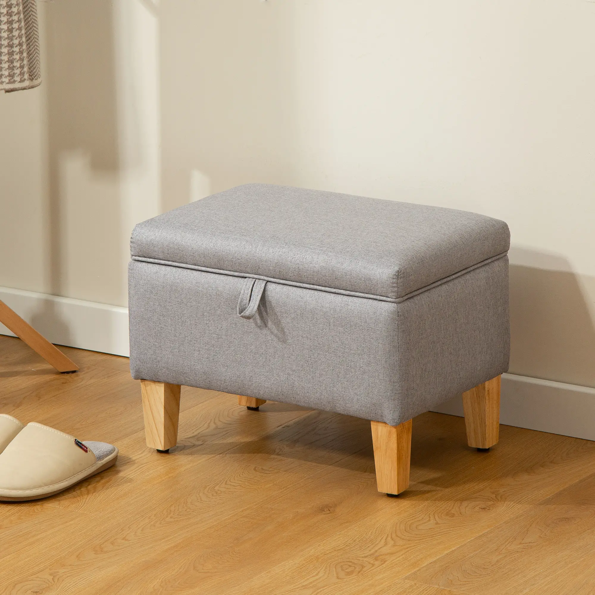 Linen Storage Ottoman Bench 49 x 33 x 36cm - Light Grey - 2