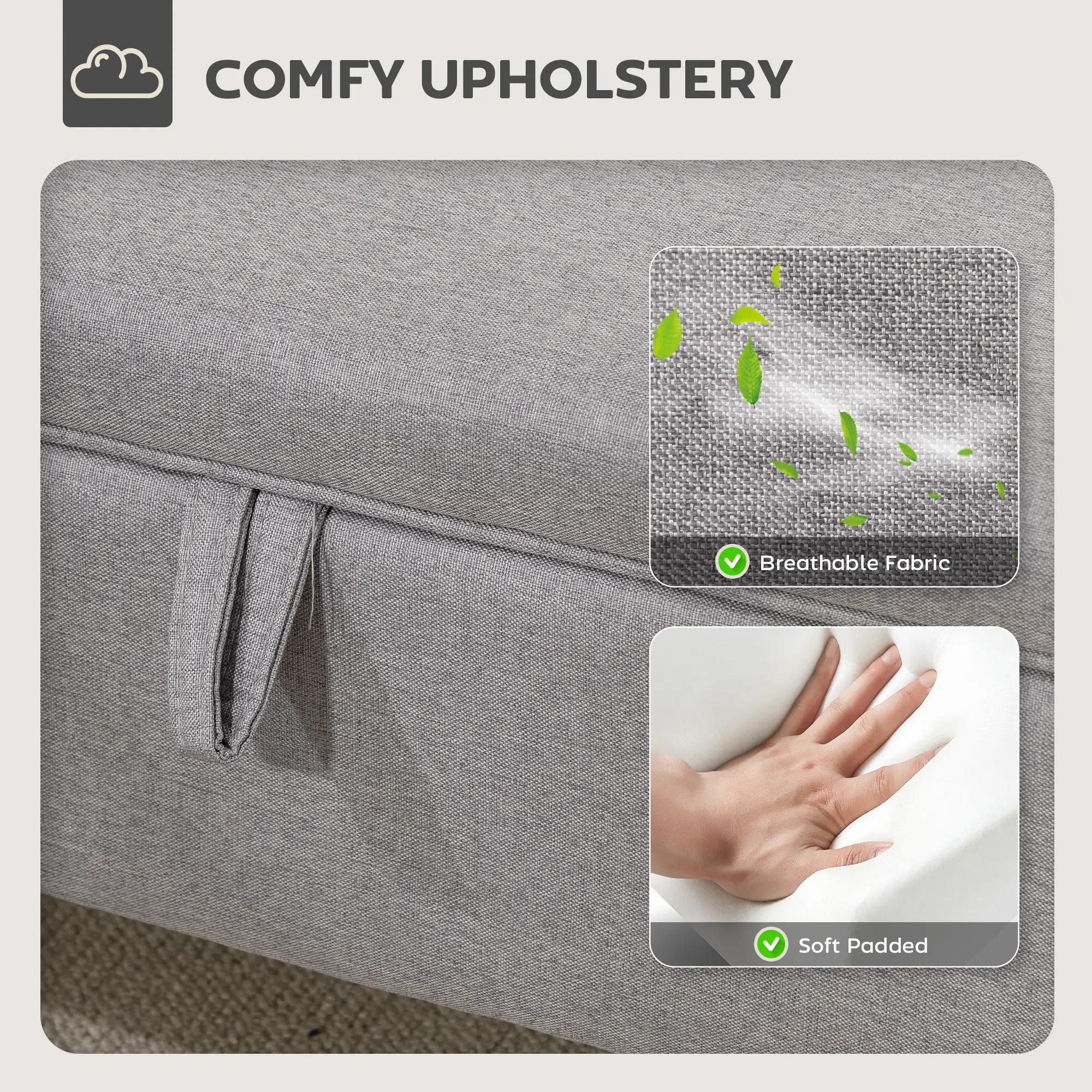Linen Storage Ottoman Bench 49 x 33 x 36cm - Light Grey - 5