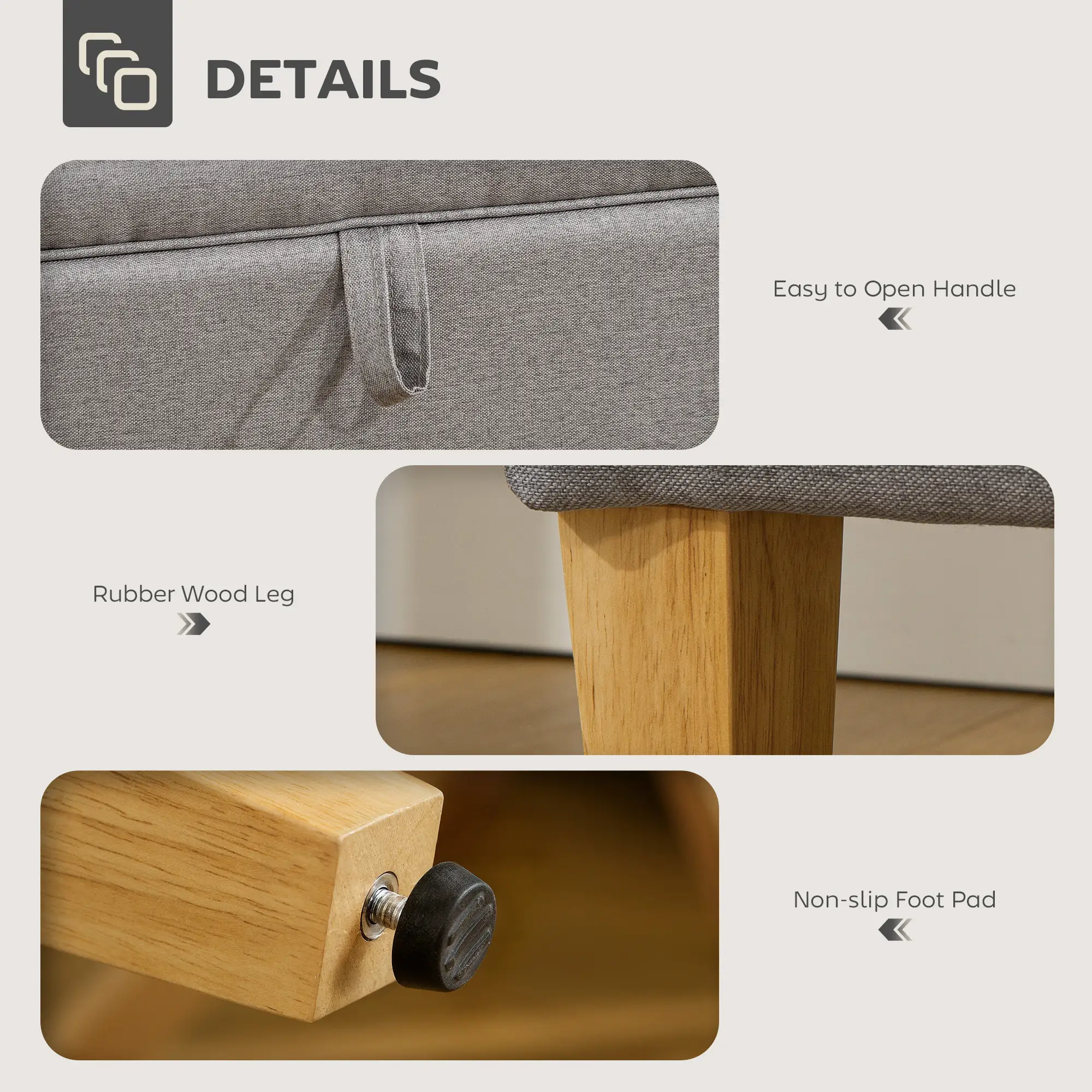 Linen Storage Ottoman Bench 49 x 33 x 36cm - Light Grey - 6