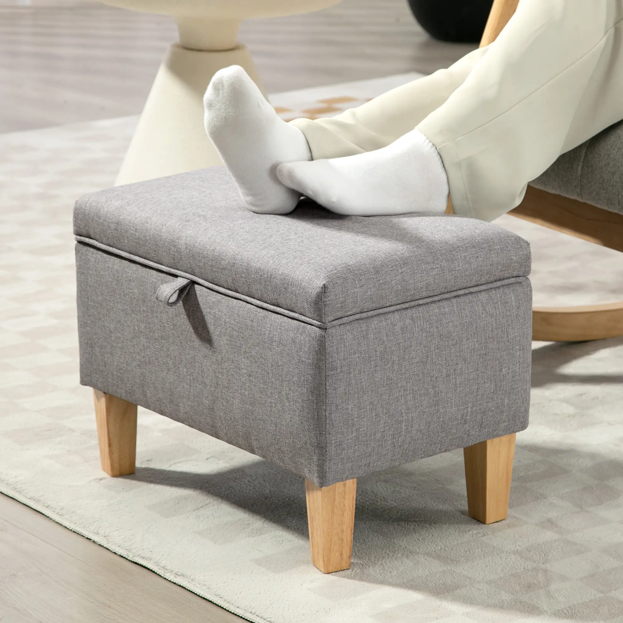 Linen Storage Ottoman Bench 49 x 33 x 36cm - Light Grey - 8